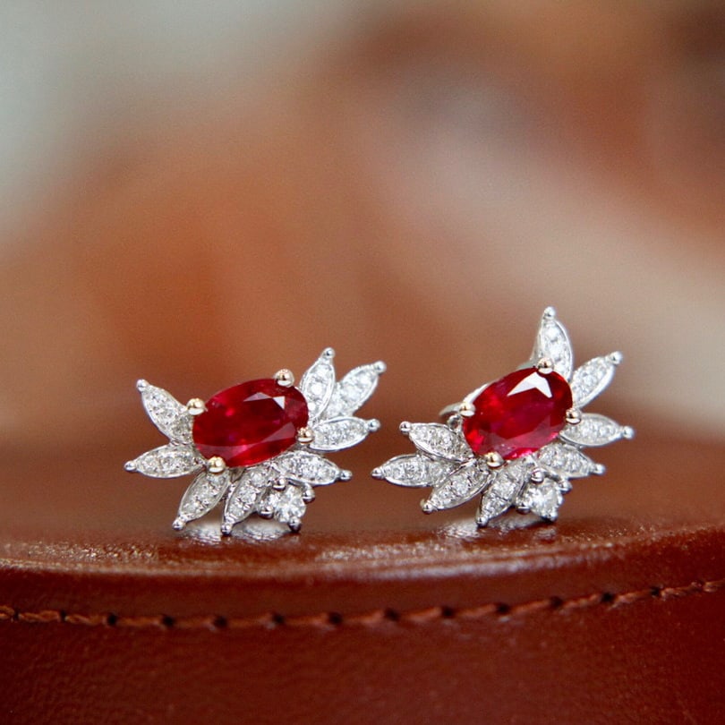 14k Gold 1.41 Ctw Natural Ruby & Diamond Earrings - 2