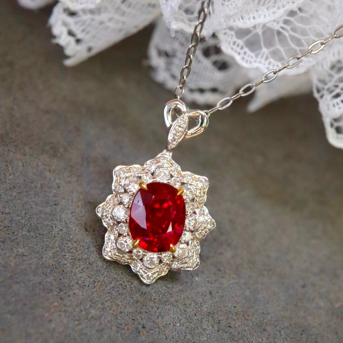 14k Gold 1.30 Ctw Natural Ruby & Diamond Pendant( Without Chain ) - 2