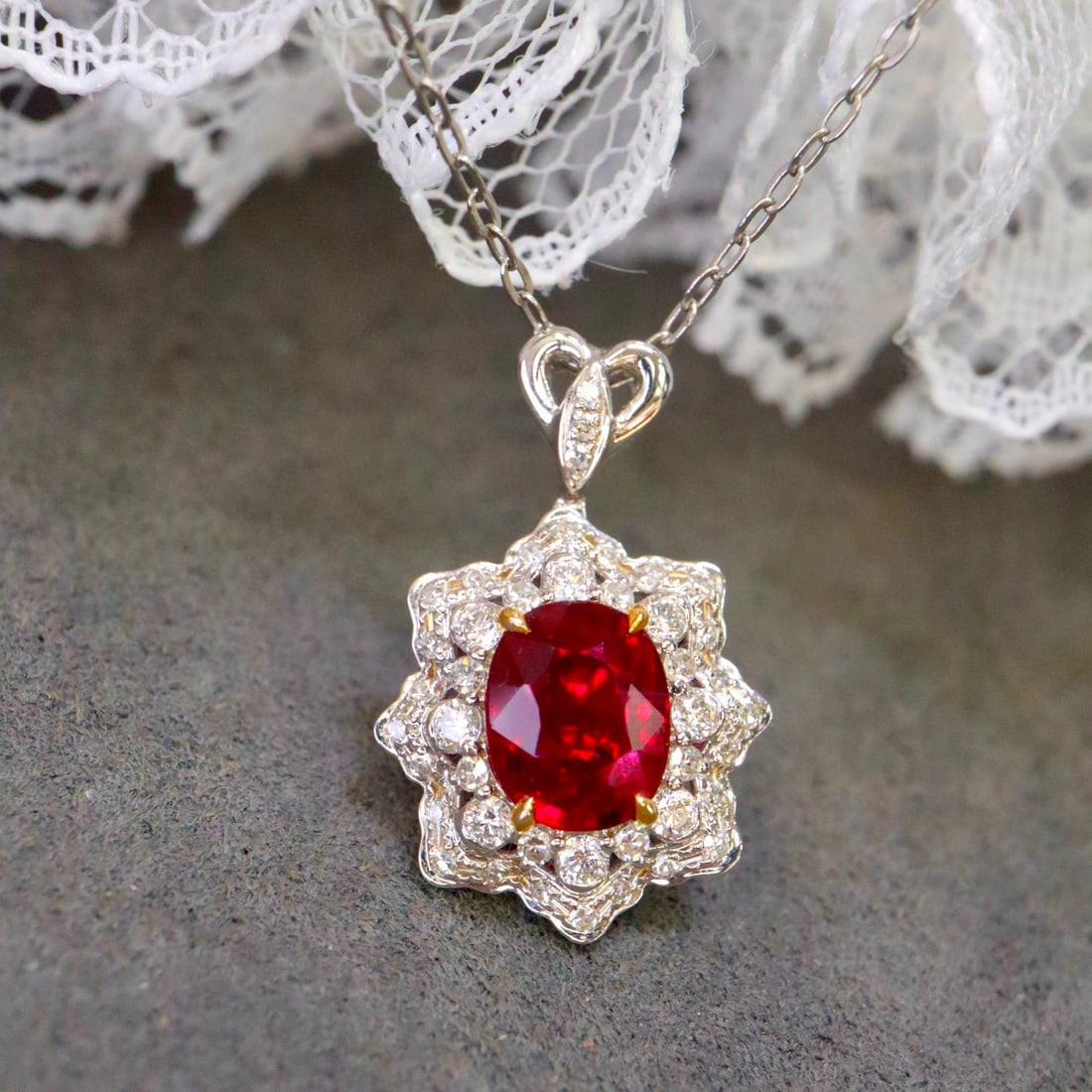 14k Gold 1.30 Ctw Natural Ruby & Diamond Pendant( Without Chain ) - 3