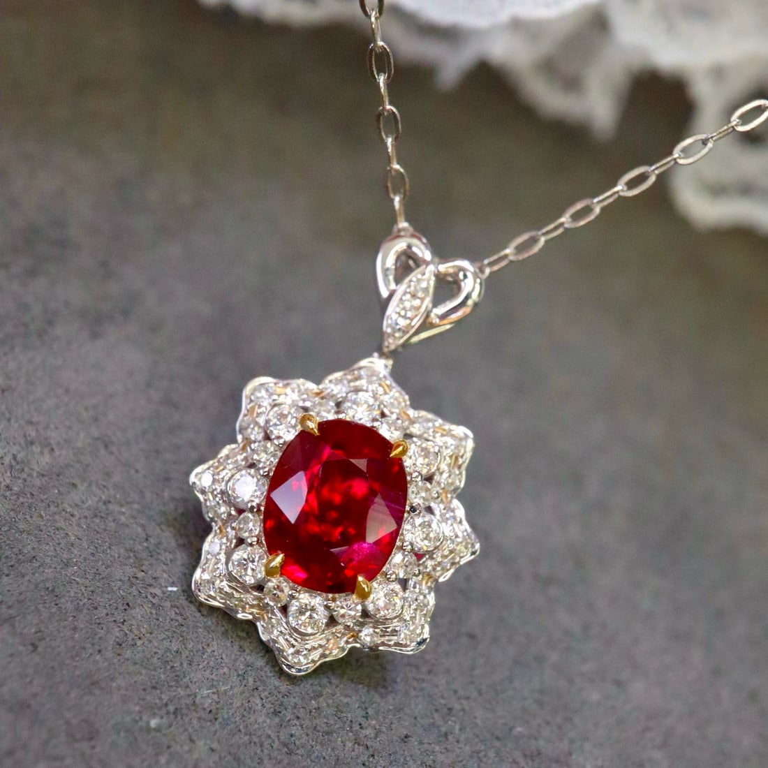 14k Gold 1.30 Ctw Natural Ruby & Diamond Pendant( Without Chain ) - 4