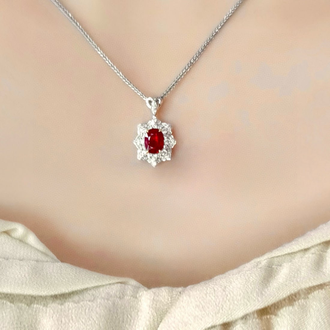 14k Gold 1.30 Ctw Natural Ruby & Diamond Pendant( Without Chain ) - 5