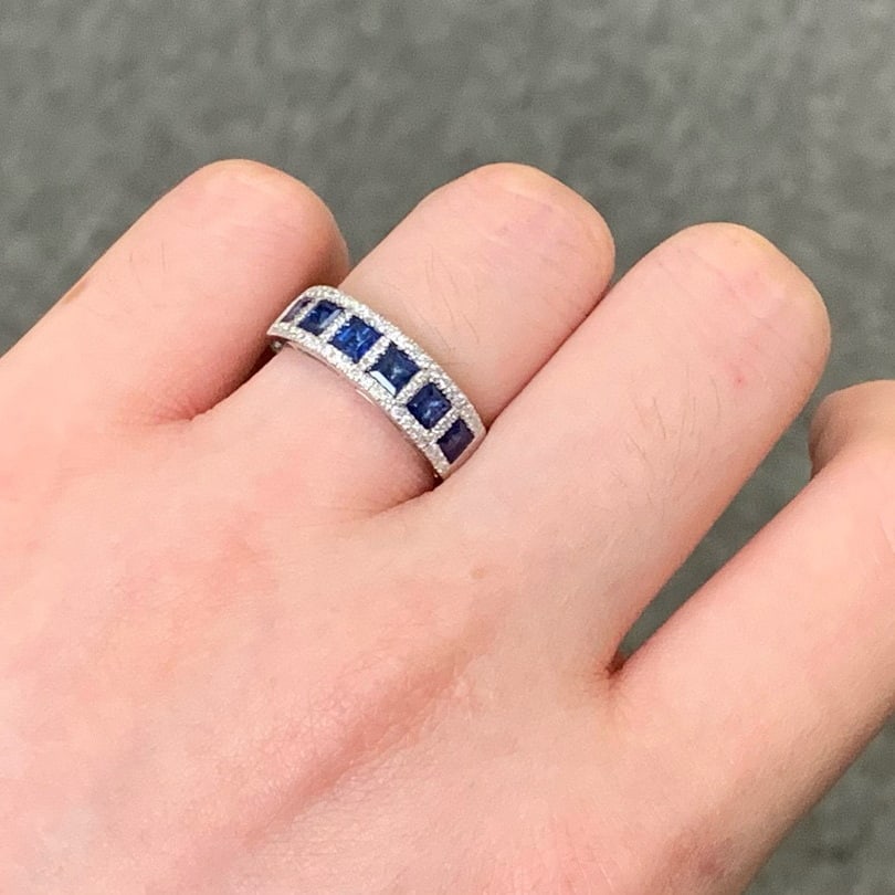 14k Gold 1.80 Ctw Natural Sapphire & Diamond Ring - 7