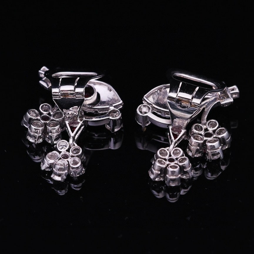 14k Gold 2 Ct Natural Ruby & Diamond Earrings - 6