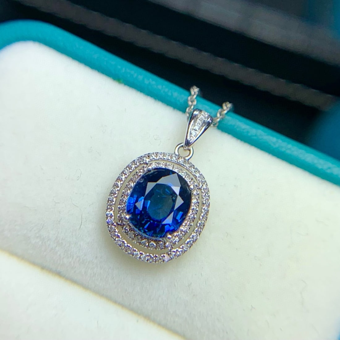 14k Gold 1.72 Ct Vivid Blue Natural Sapphire & Diamond Pendant( Without Chain ) - 2