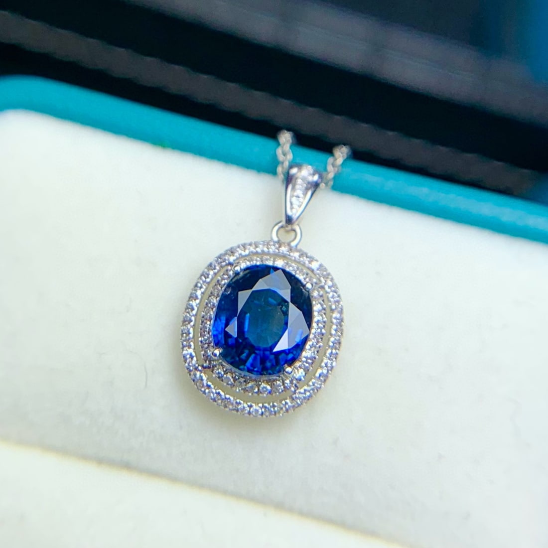 14k Gold 1.72 Ct Vivid Blue Natural Sapphire & Diamond Pendant( Without Chain ) - 7