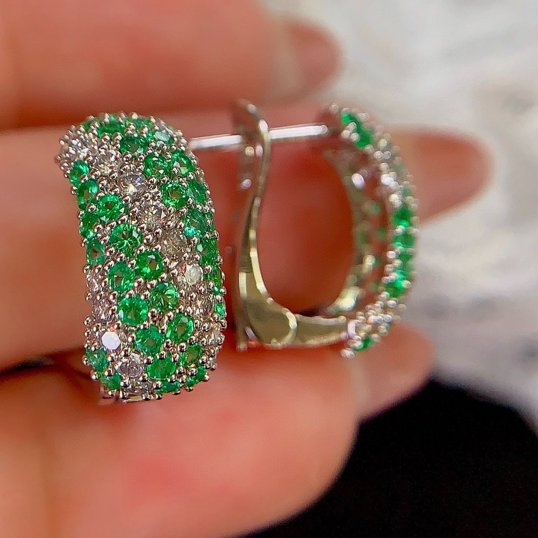 14k Gold 1.78 Ctw Vivid Green Natural Emerald & Diamond Earrings - 2