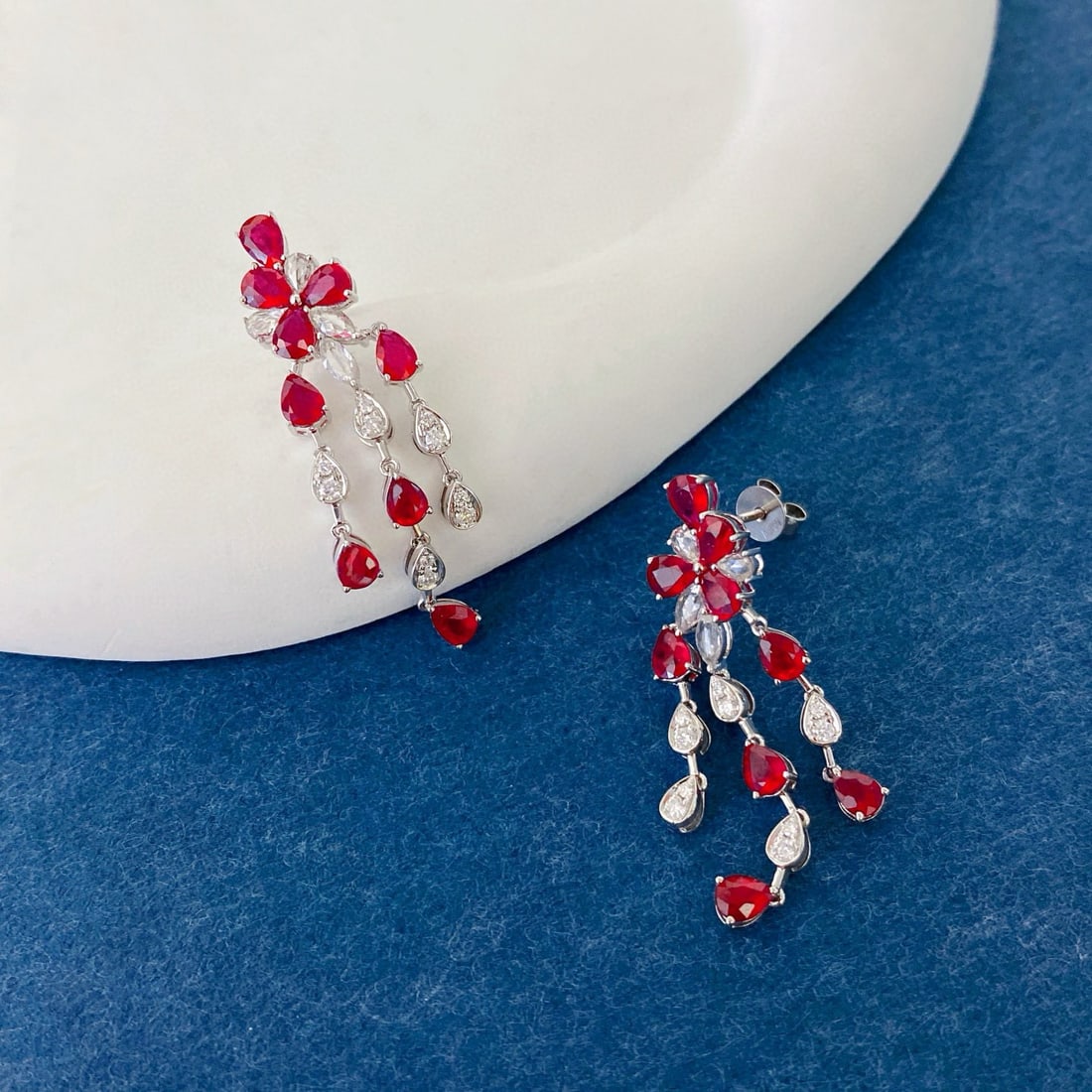 14k Gold 3.93 Ctw Natural Ruby & Diamond Earrings - 3