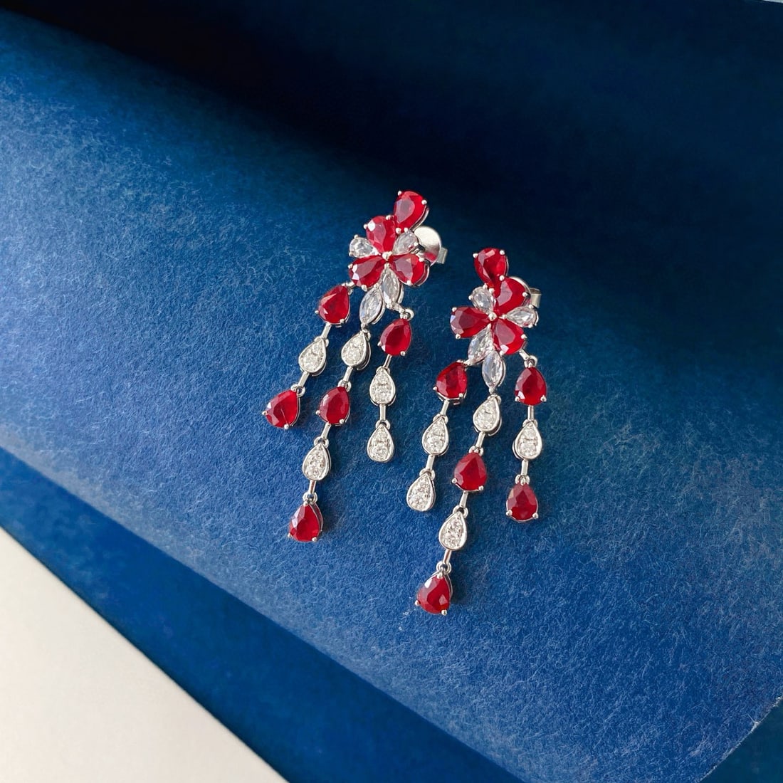 14k Gold 3.93 Ctw Natural Ruby & Diamond Earrings - 4