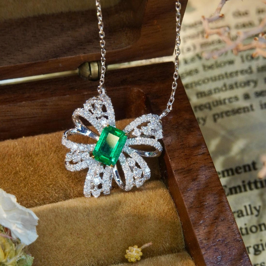 14k Gold 1.03 Ctw Vivid Green Natural Emerald & Diamond Necklace - 6