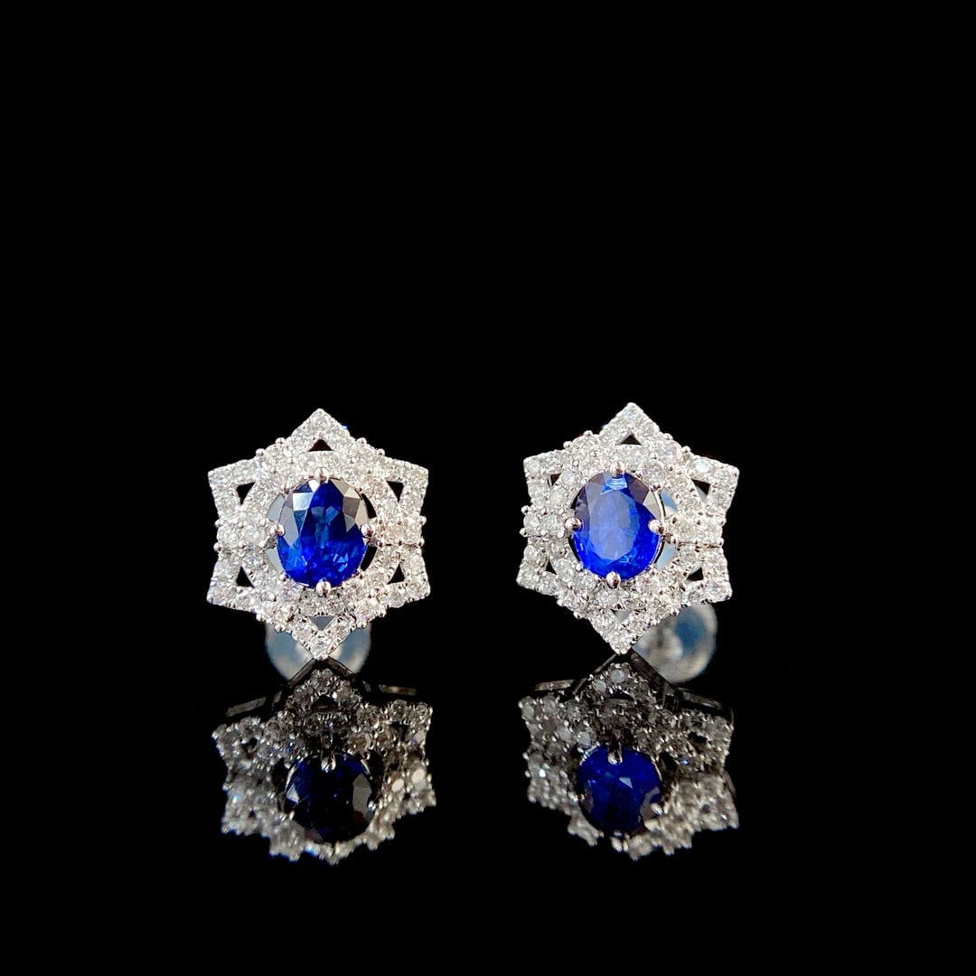 14k Gold 1.54 Ctw Natural Sapphire & Diamond Earrings - 2