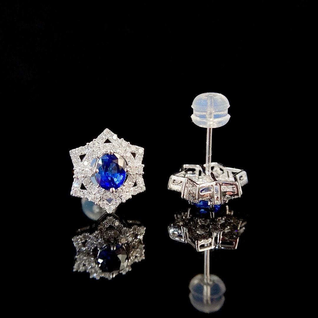 14k Gold 1.54 Ctw Natural Sapphire & Diamond Earrings - 3