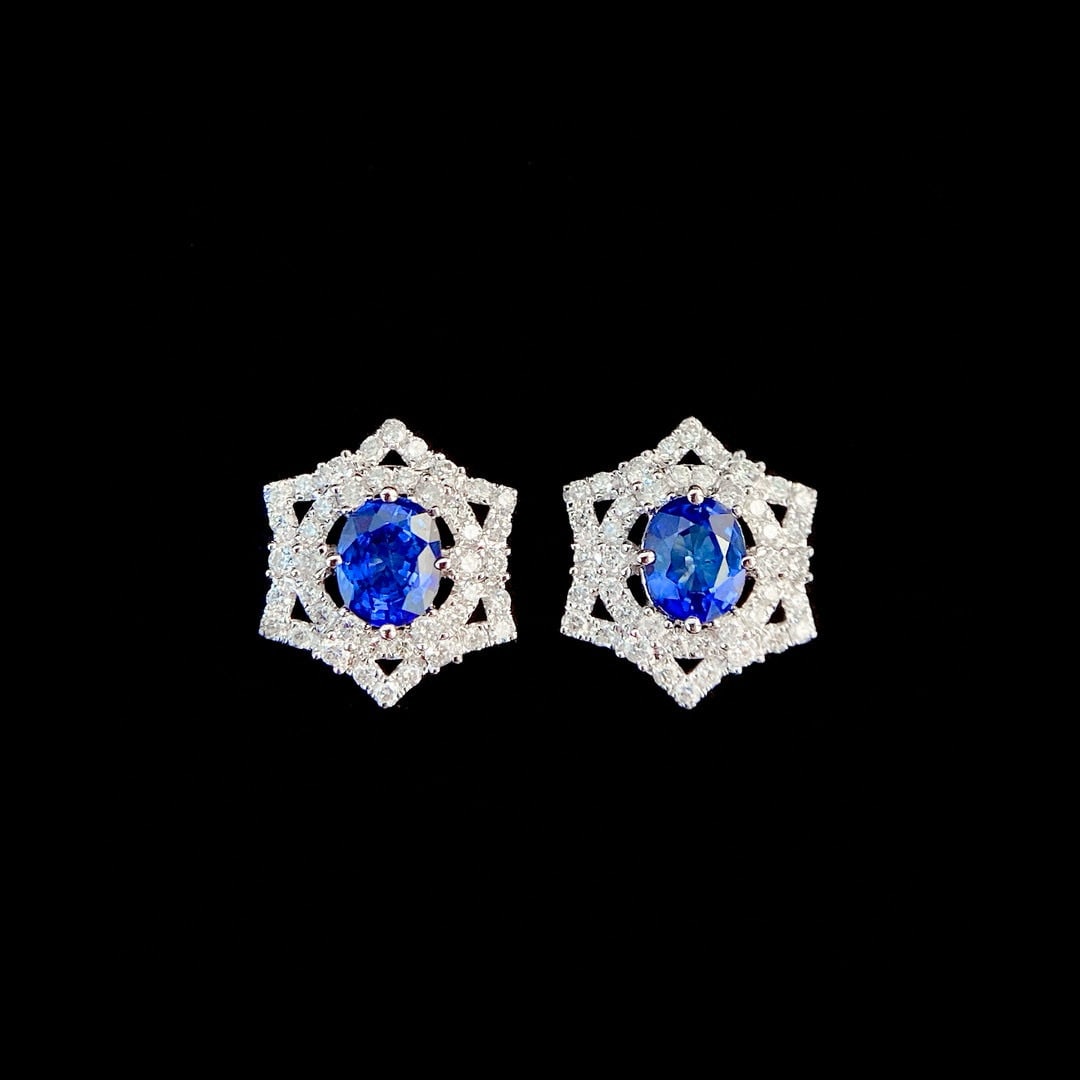 14k Gold 1.54 Ctw Natural Sapphire & Diamond Earrings - 4