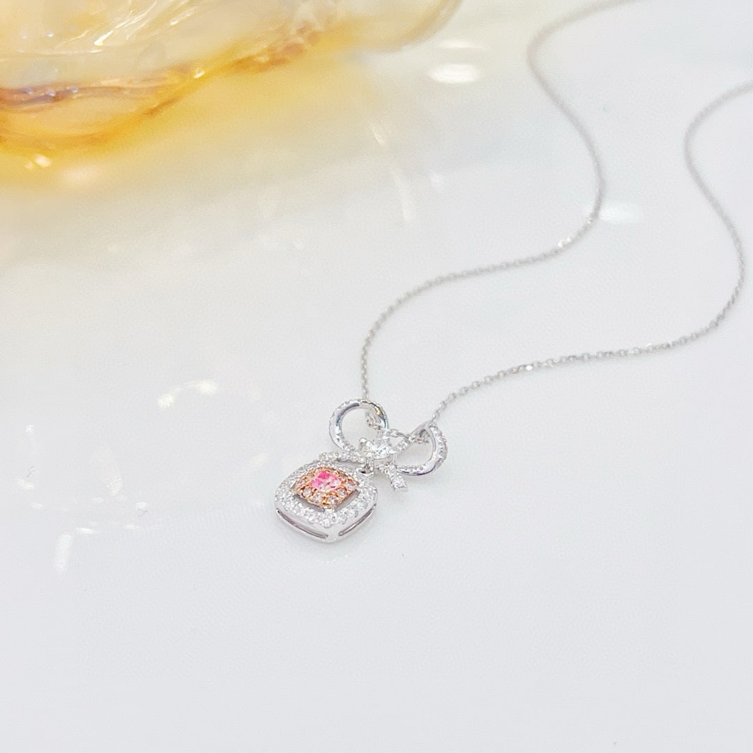 14k Gold 0.51 Ctw Natural Pink Diamond & Diamond Necklace - 4