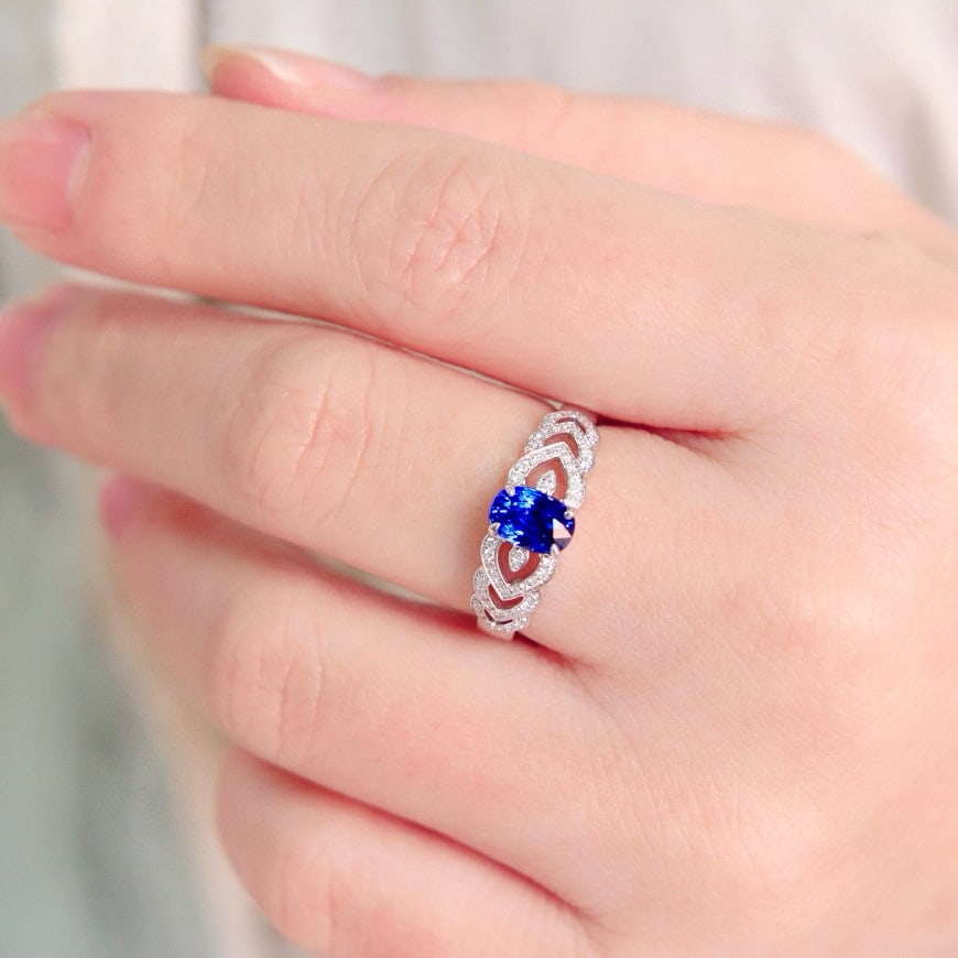 14k Gold 1.23 Ctw Natural Sapphire & Diamond Ring - 5