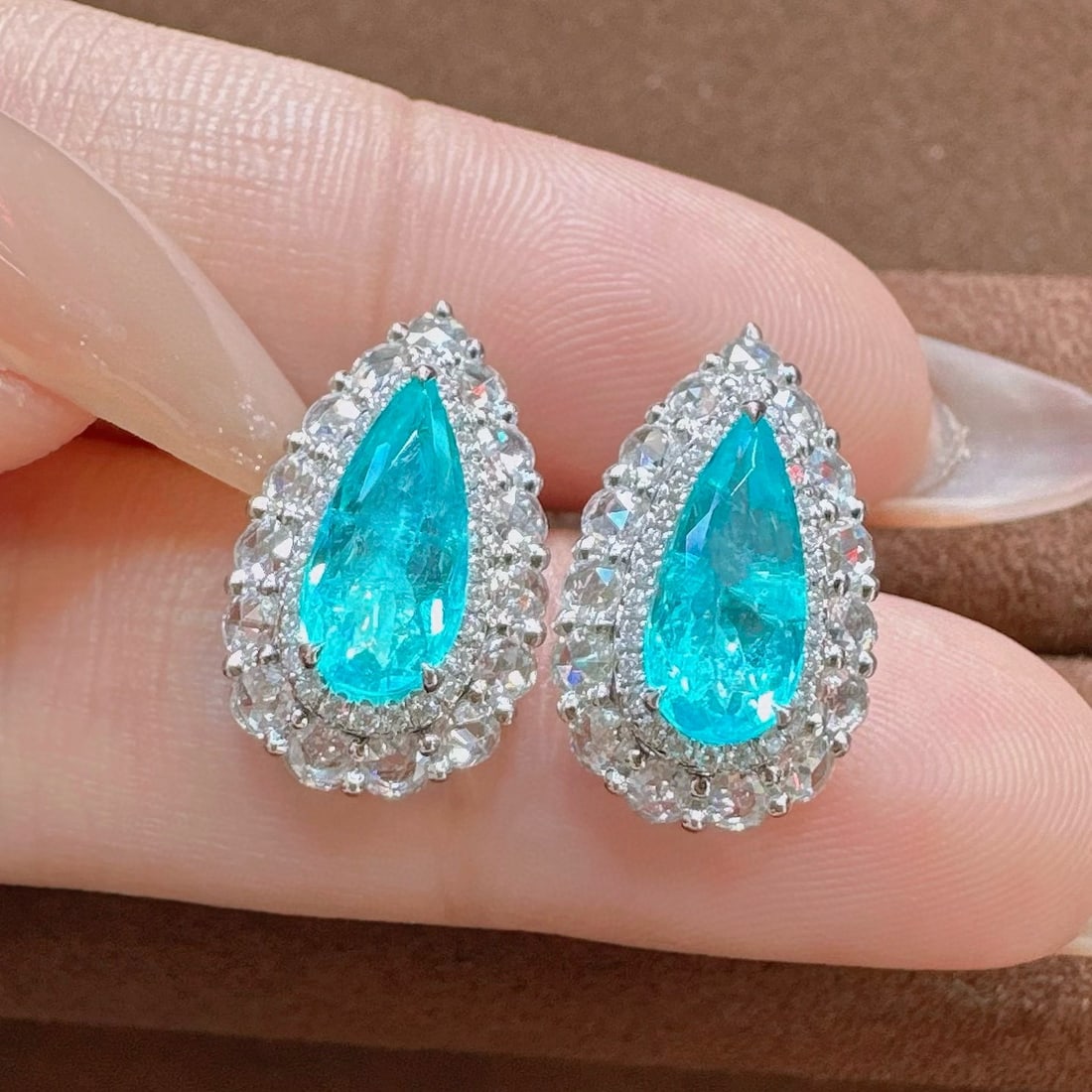 14k Gold 2.77 Ctw Natural Paraiba Tourmaline & Diamond Earrings - 2