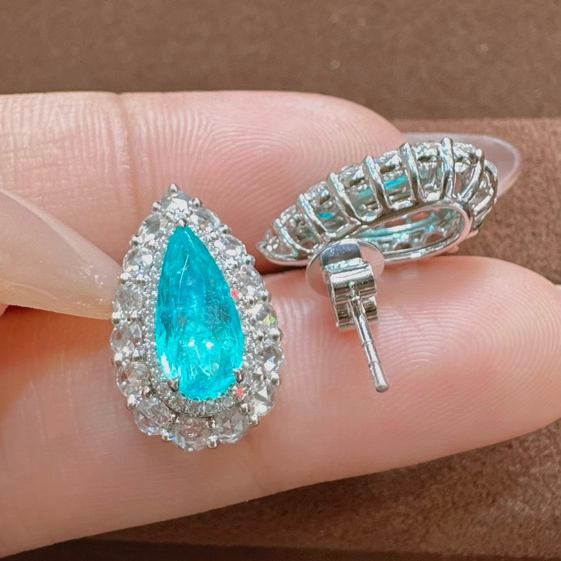 14k Gold 2.77 Ctw Natural Paraiba Tourmaline & Diamond Earrings - 3