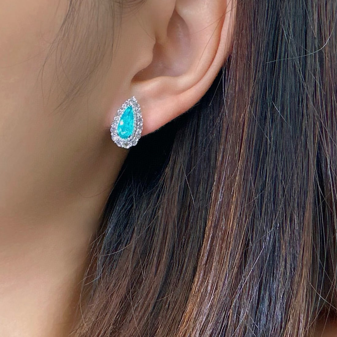 14k Gold 2.77 Ctw Natural Paraiba Tourmaline & Diamond Earrings - 4