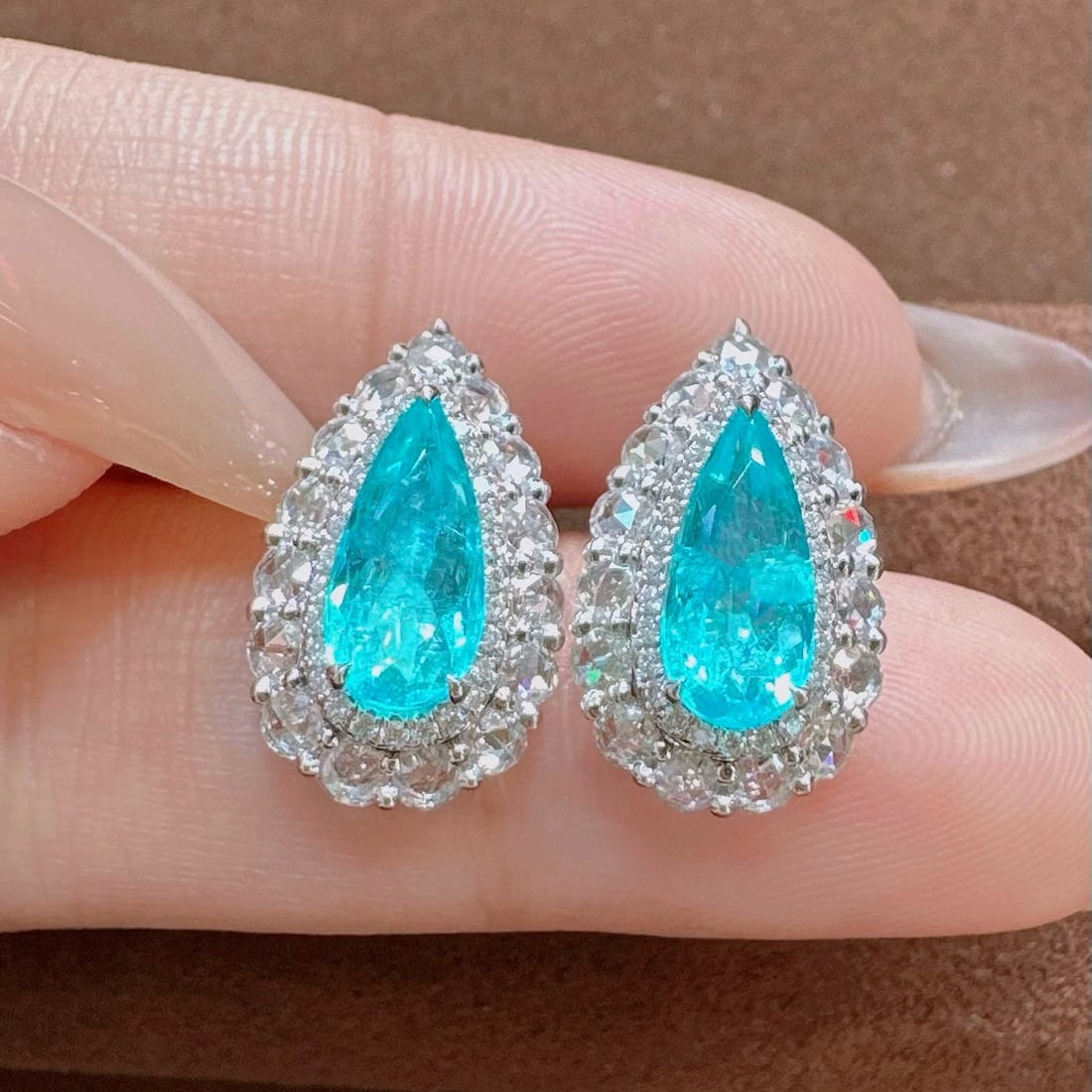 14k Gold 2.77 Ctw Natural Paraiba Tourmaline & Diamond Earrings - 5
