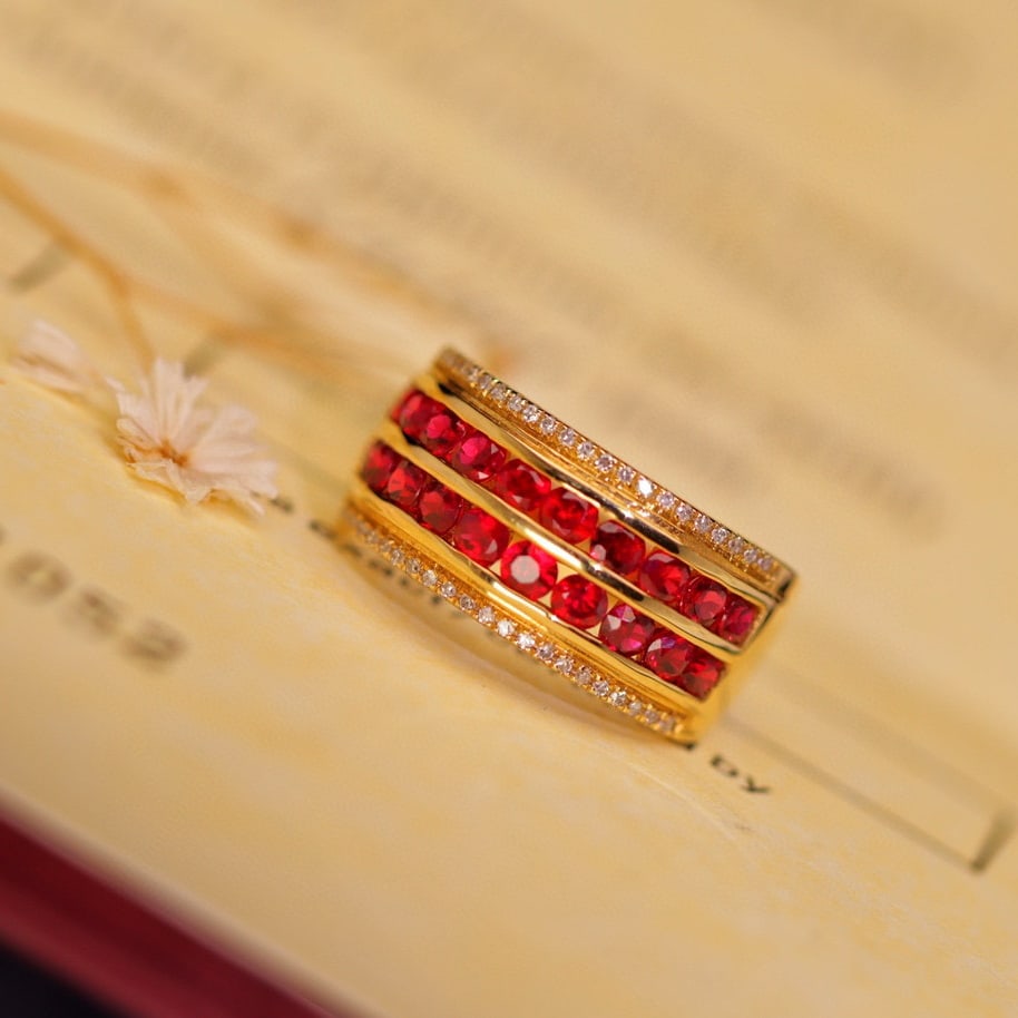 14k Gold 1.88 Ctw Natural Ruby & Diamond Ring: Ref:230938204 // gold content:14k gold // ring size:7. 25us // // main gemstone:ruby // shape:round // carat weight:1. 75ct // color:red // treatment:natural // cut grade:g // // adjacent gemstone