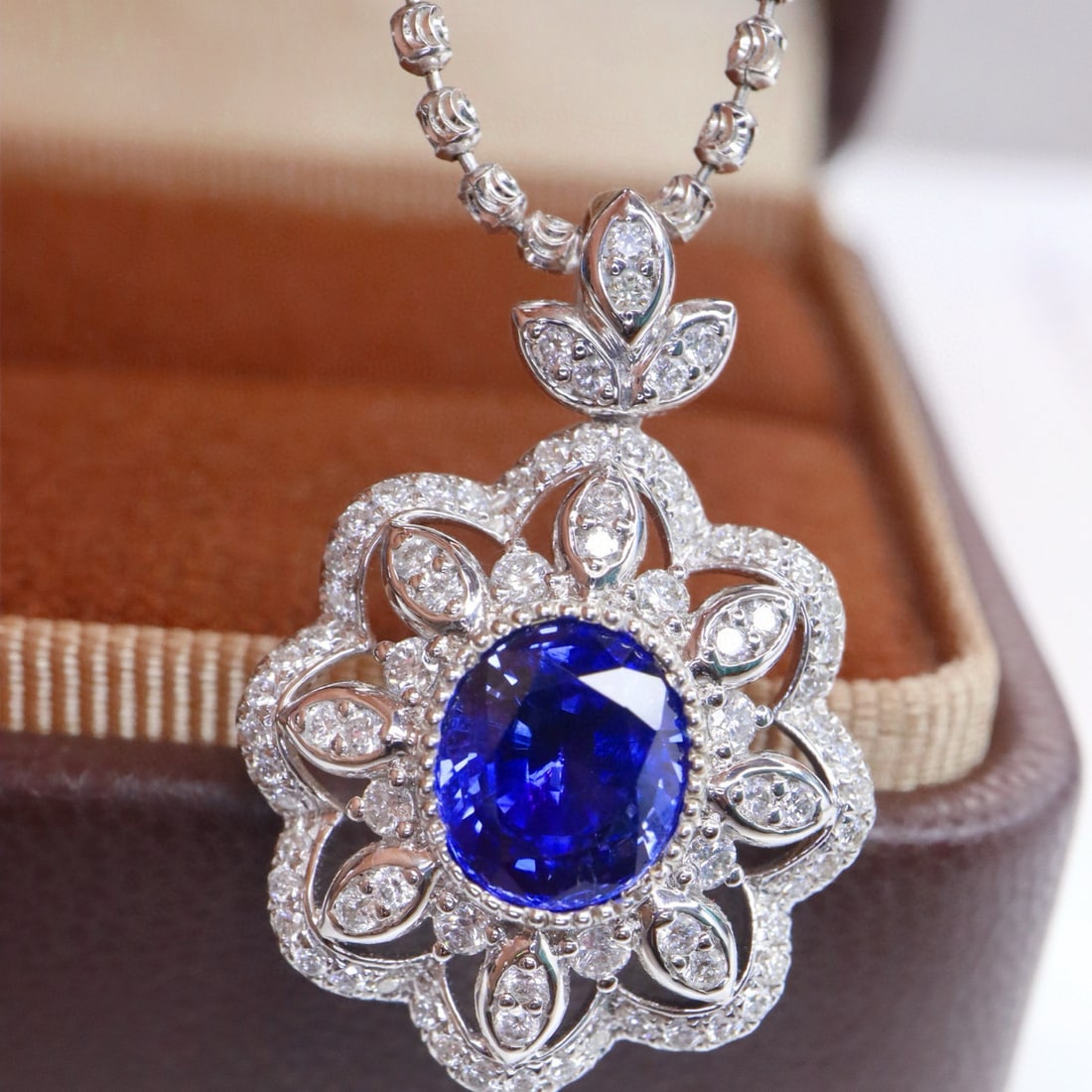 14k Gold 2.36 Ctw Natural Sapphire & Diamond Pendant( Without Chain ): Ref:230938205 // gold content:14k gold // main gemstone:sapphire // shape:oval // carat weight:1. 78ct // color:royal blue // treatment:natural // // adjacent gemstone 2 : diamond // shape:round //