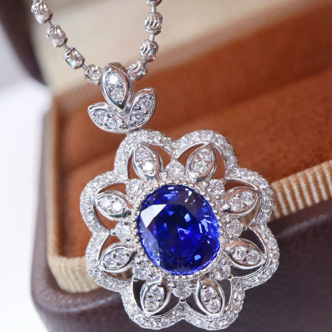 14k Gold 2.36 Ctw Natural Sapphire & Diamond Pendant( Without Chain ) - 2