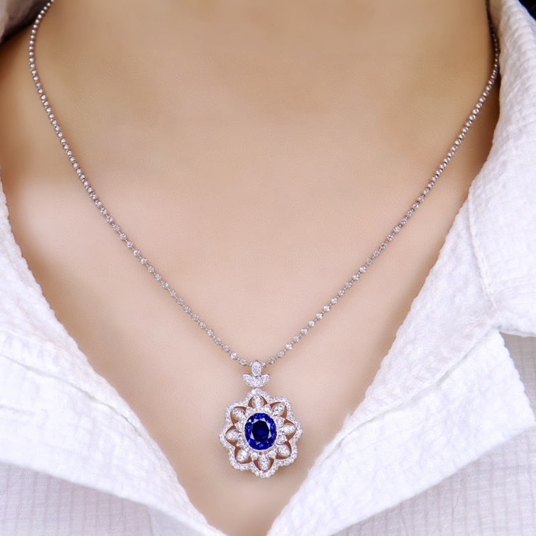 14k Gold 2.36 Ctw Natural Sapphire & Diamond Pendant( Without Chain ) - 4