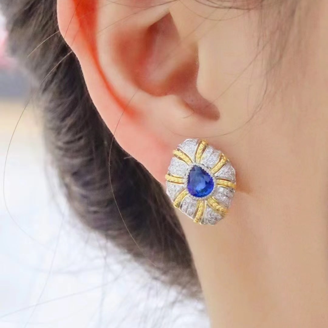 14k Gold 2.08 Ctw Natural Sapphire & Diamond Earrings - 5