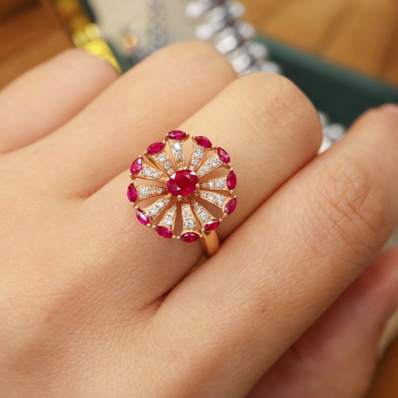 14k Gold 1.37 Ctw Natural Ruby & Diamond Ring - 6