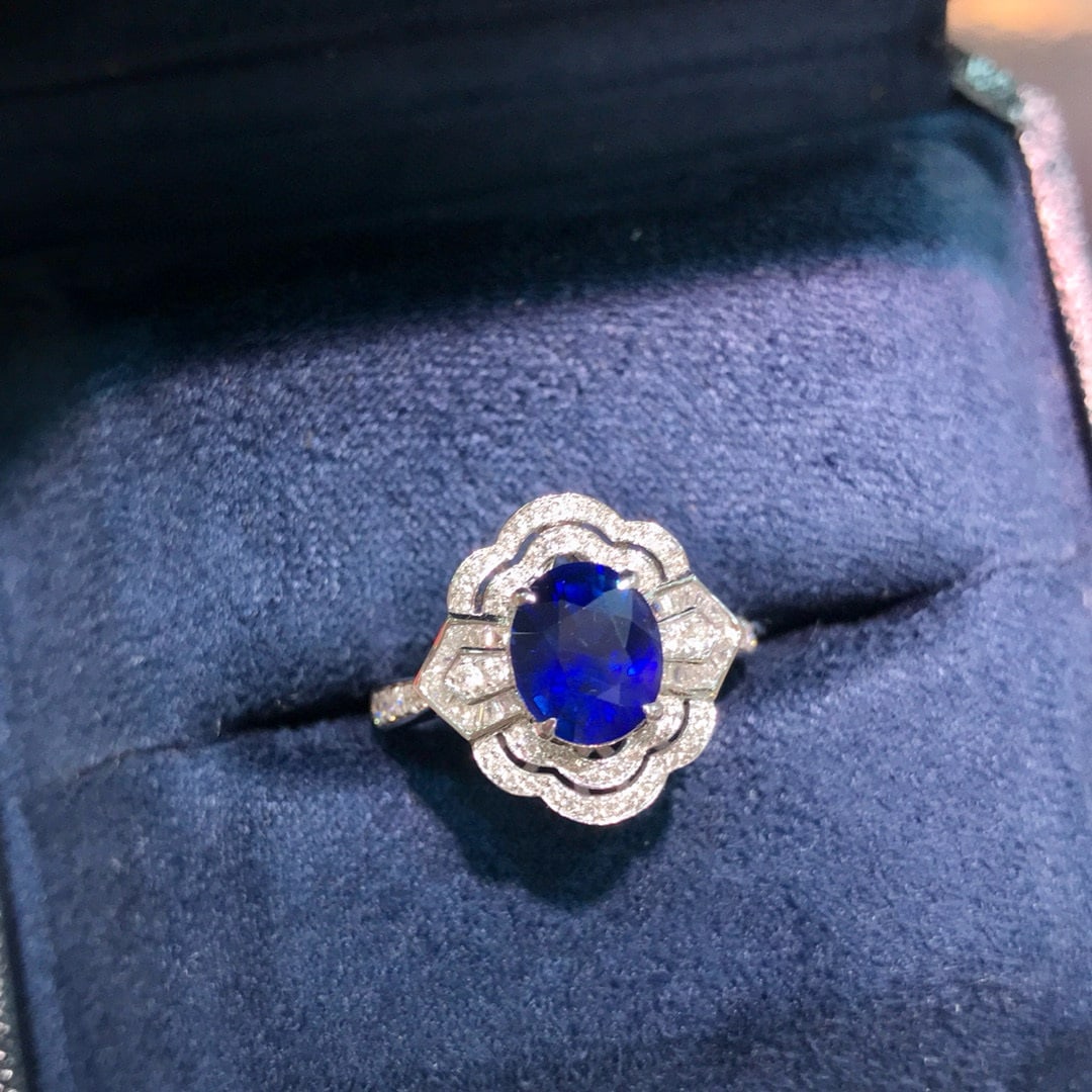 14k Gold 2.43 Ctw Natural Sapphire & Diamond Ring/pendant( Without Chain ): Ref:230938216 // gold content:14k gold // ring size:7. 25us // // main gemstone:sapphire // shape:oval // carat weight:2. 02ct // color:royal blue // treatment:natural // // adjacent gemstone 2 :