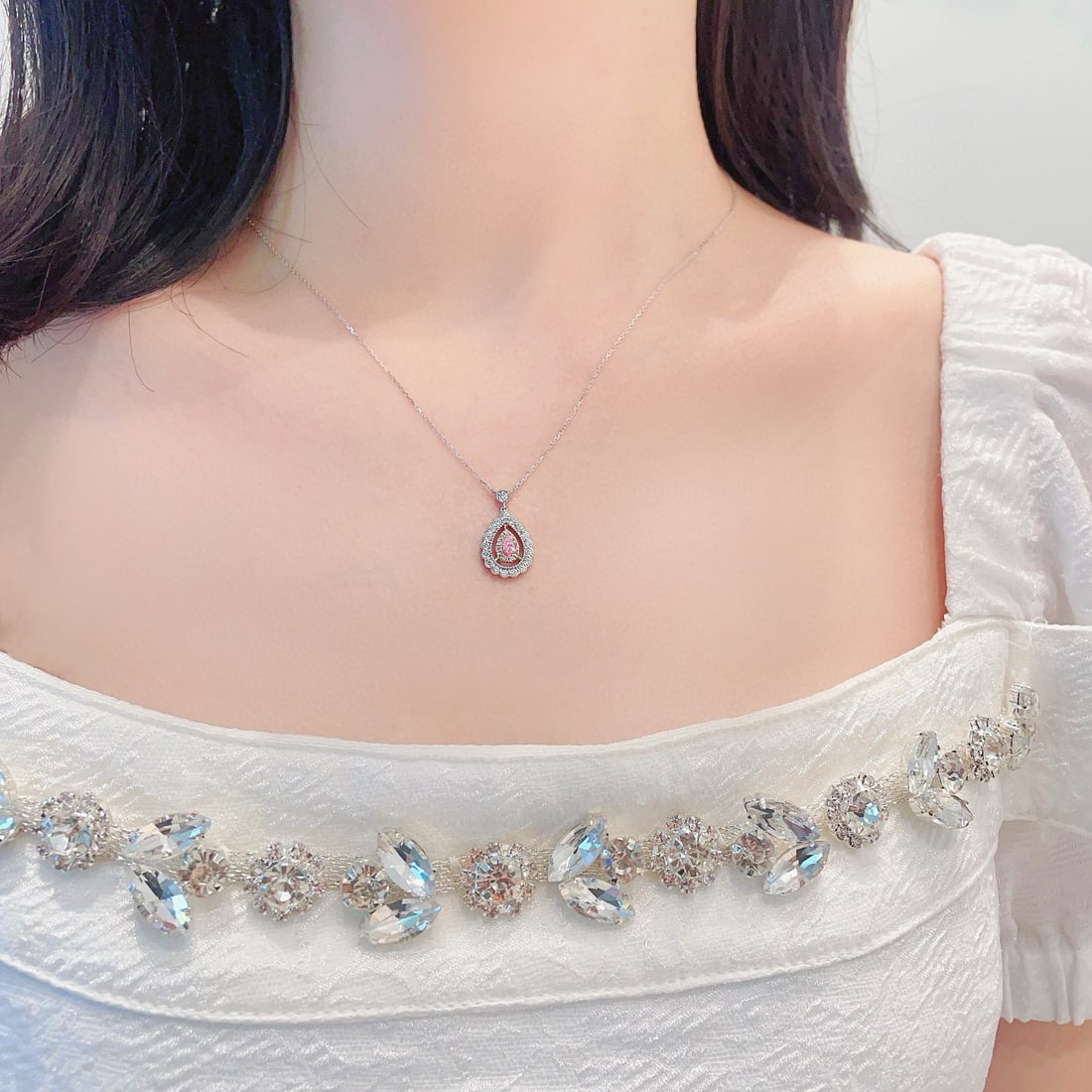 14k Gold 0.38 Ctw Natural Pink Diamond & Diamond Necklace - 2