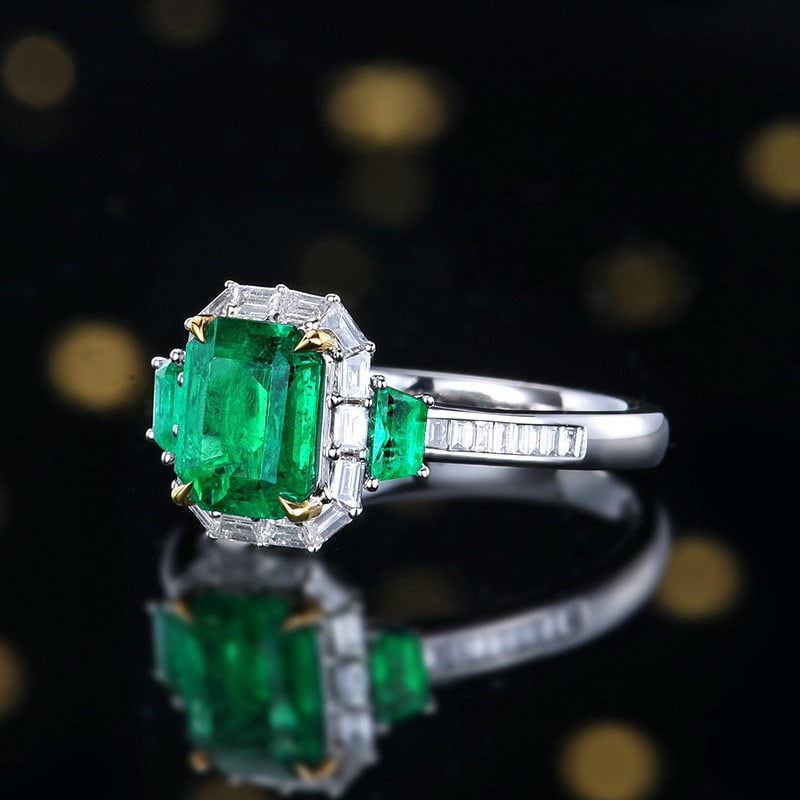 14k Gold 1.43 Ctw Vivid Green Natural Emerald & Diamond Ring - 2