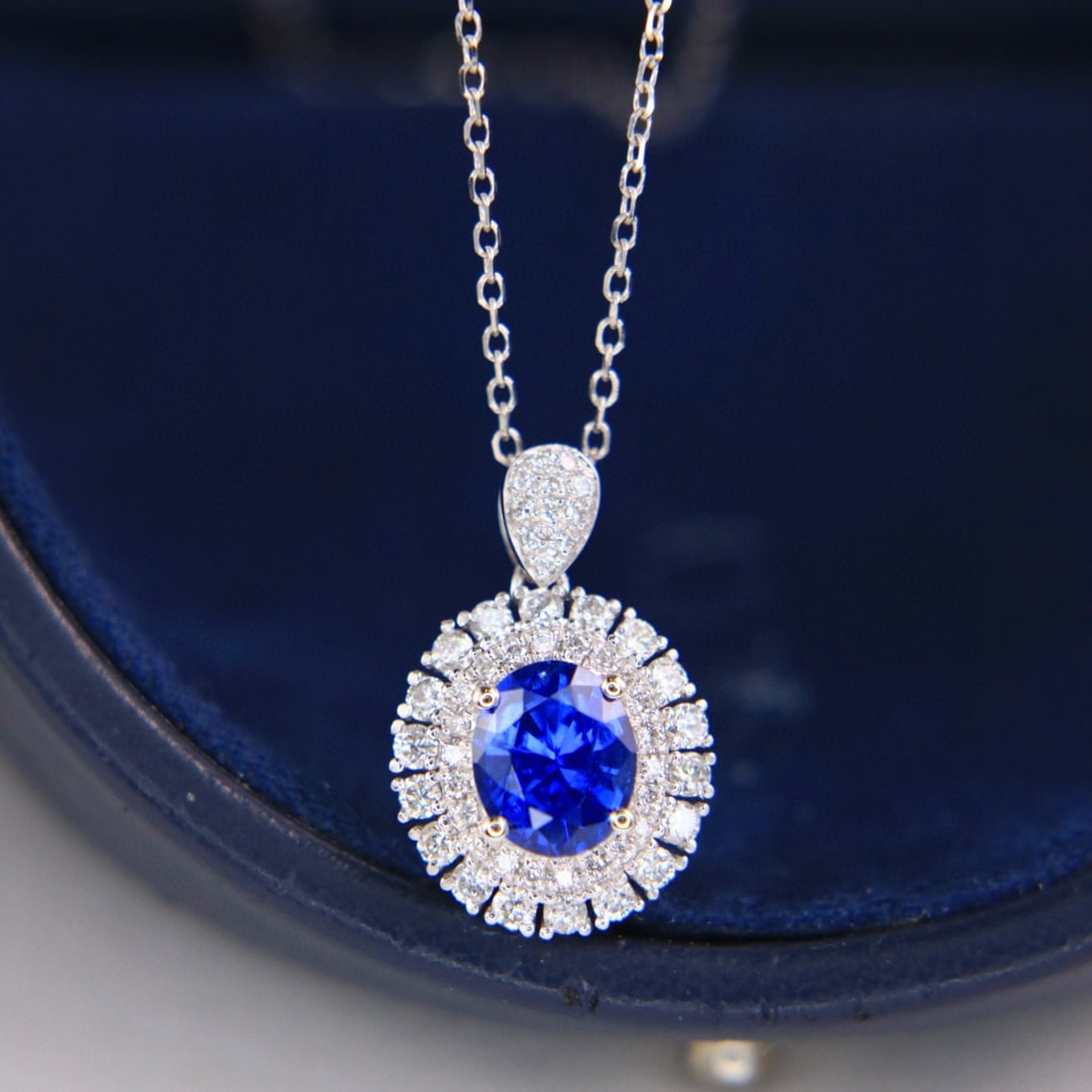 14k Gold 1.45 Ctw Natural Sapphire & Diamond Pendant( Without Chain ) - 2