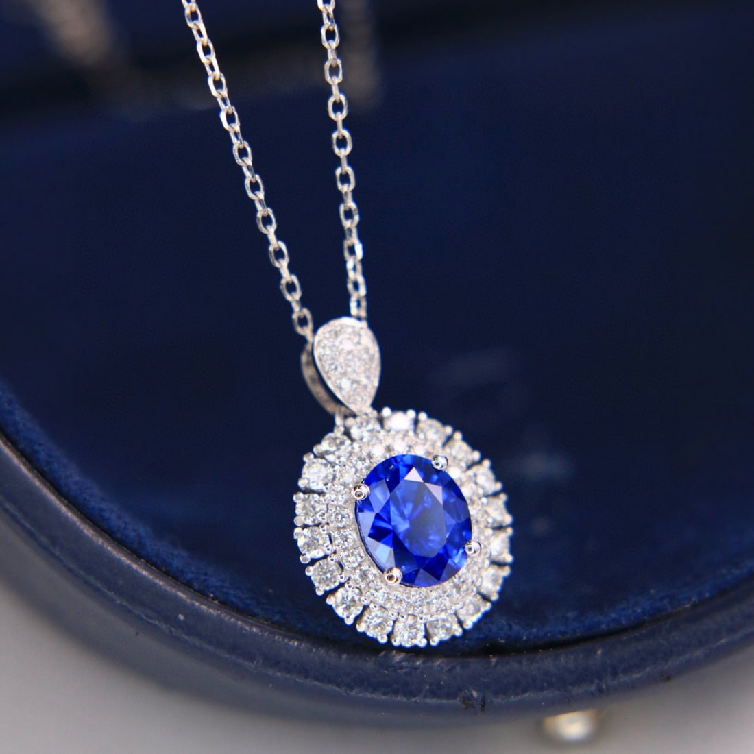 14k Gold 1.45 Ctw Natural Sapphire & Diamond Pendant( Without Chain ) - 3