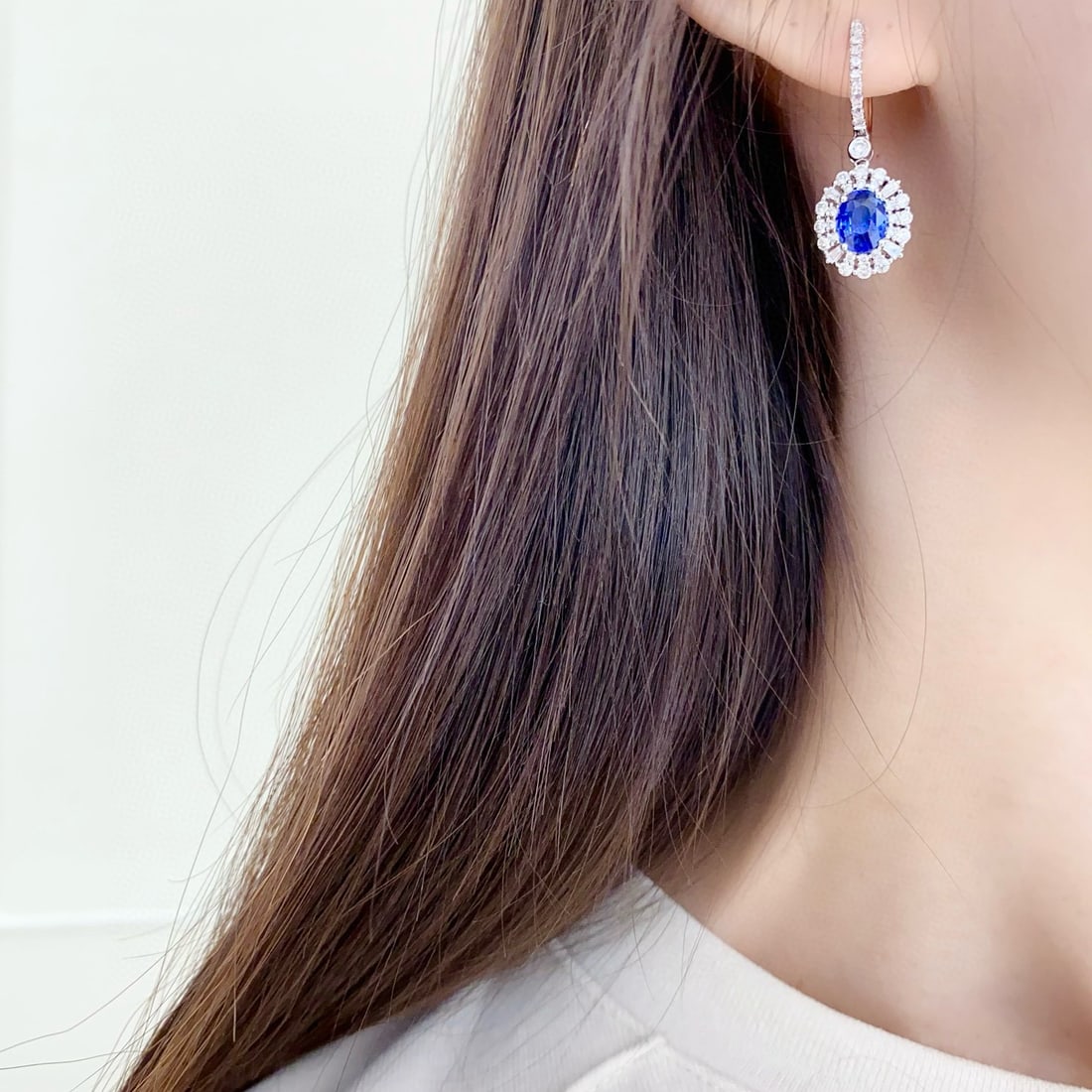 14k Gold 3.05 Ctw Vivid Blue Natural Sapphire & Diamond Earrings - 2