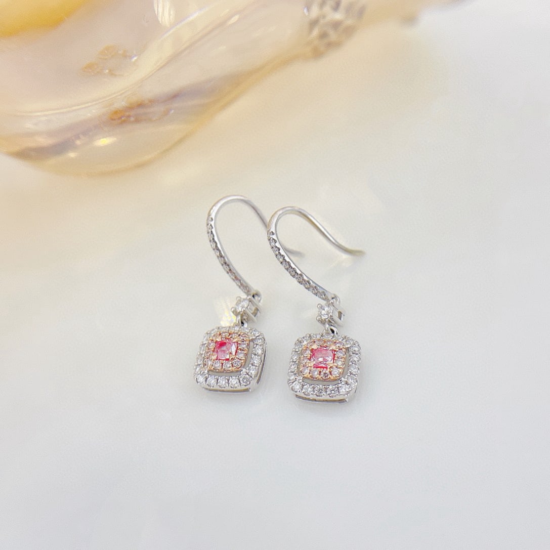 14k Gold 0.51 Ctw Natural Pink Diamond & Diamond Earrings - 2