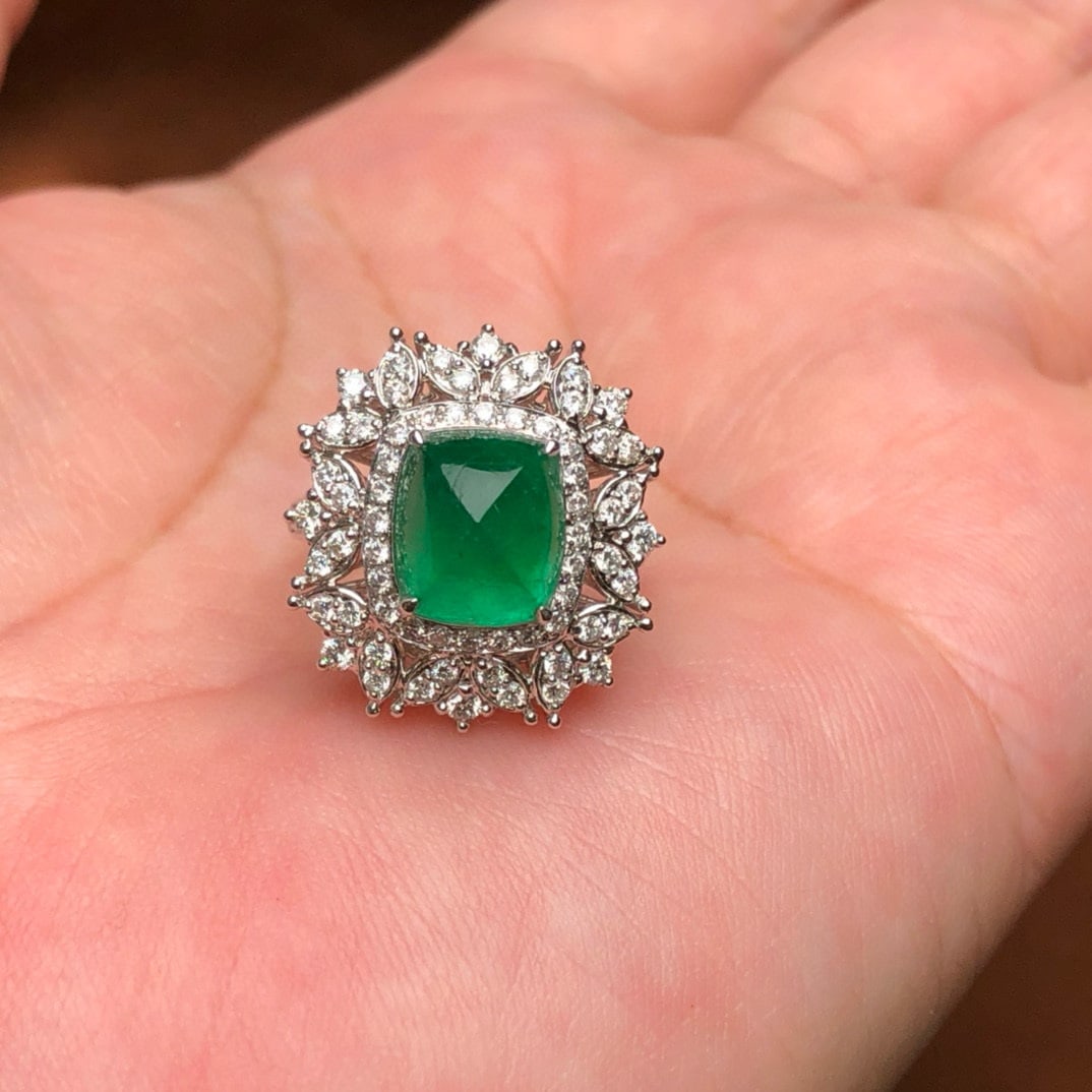 14k Gold 3.69 Ctw Vivid Green Natural Emerald & Diamond Ring - 3