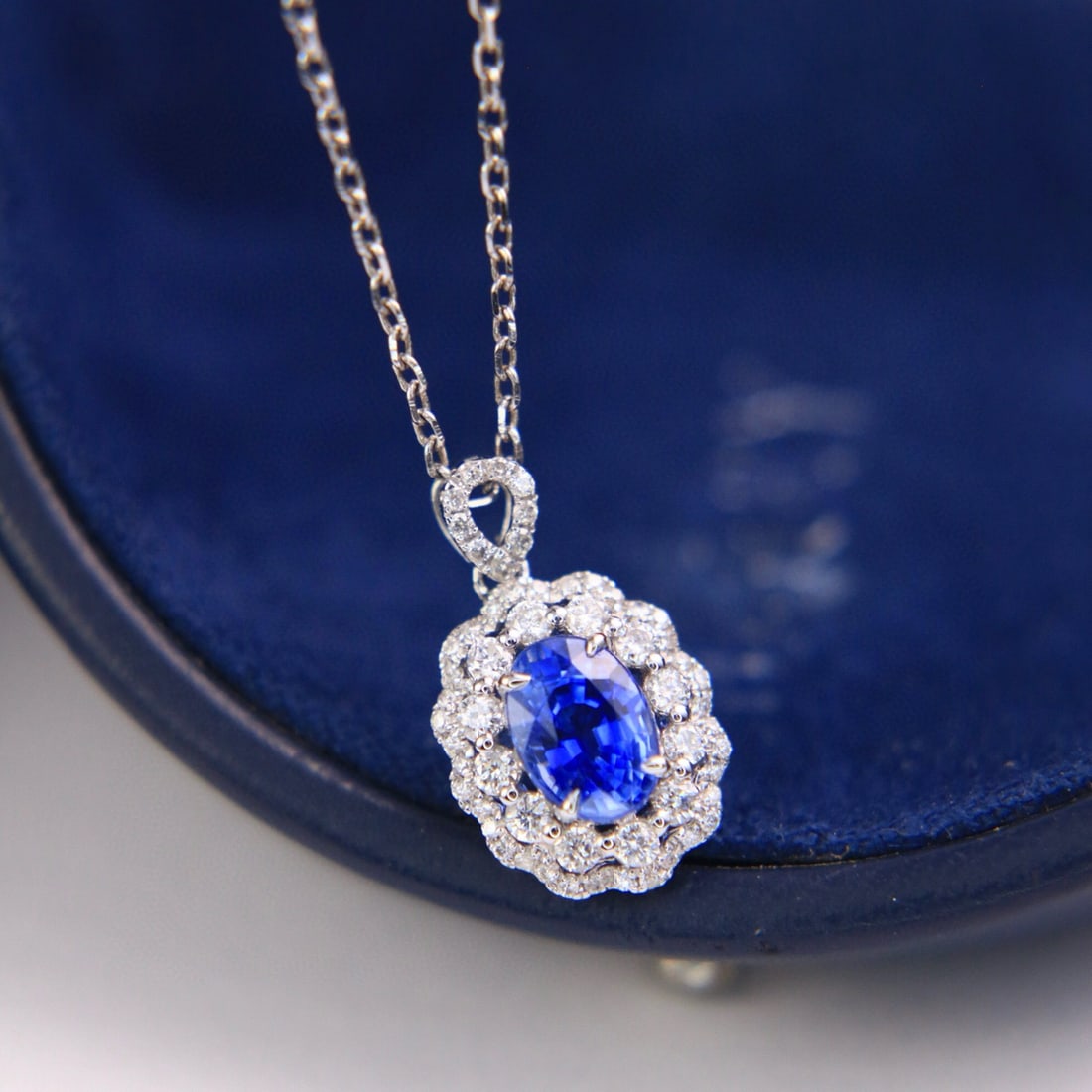 14k Gold 1.56 Ctw Natural Sapphire & Diamond Pendant( Without Chain ) - 2