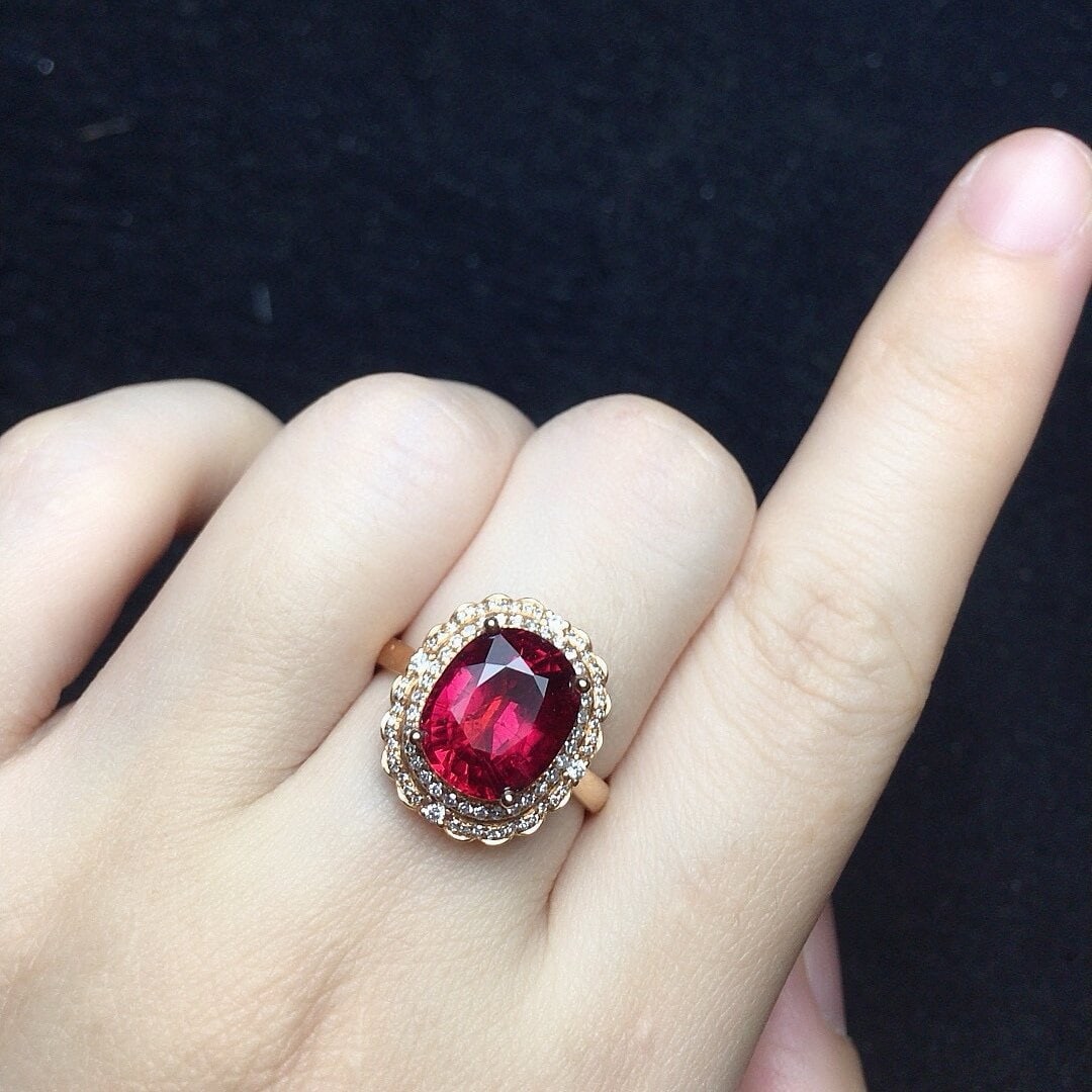 14k Gold 3.53 Ct Natural Tourmaline & Diamond Ring - 5