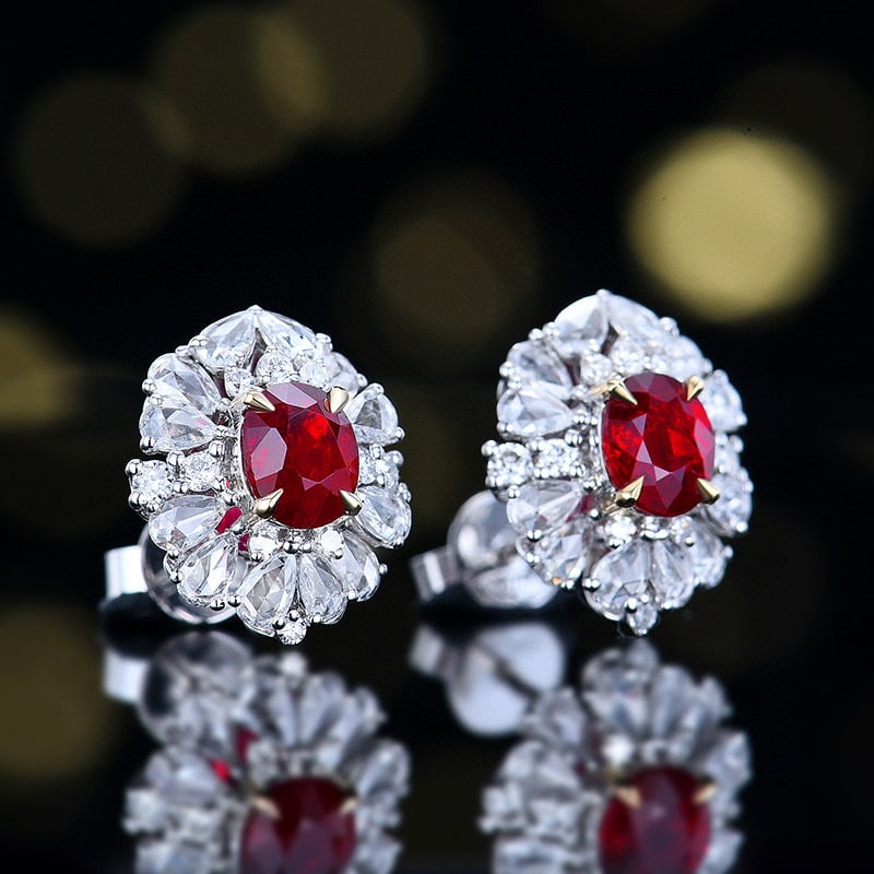 14k Gold 1.89 Ctw Natural Ruby & Diamond Earrings - 3