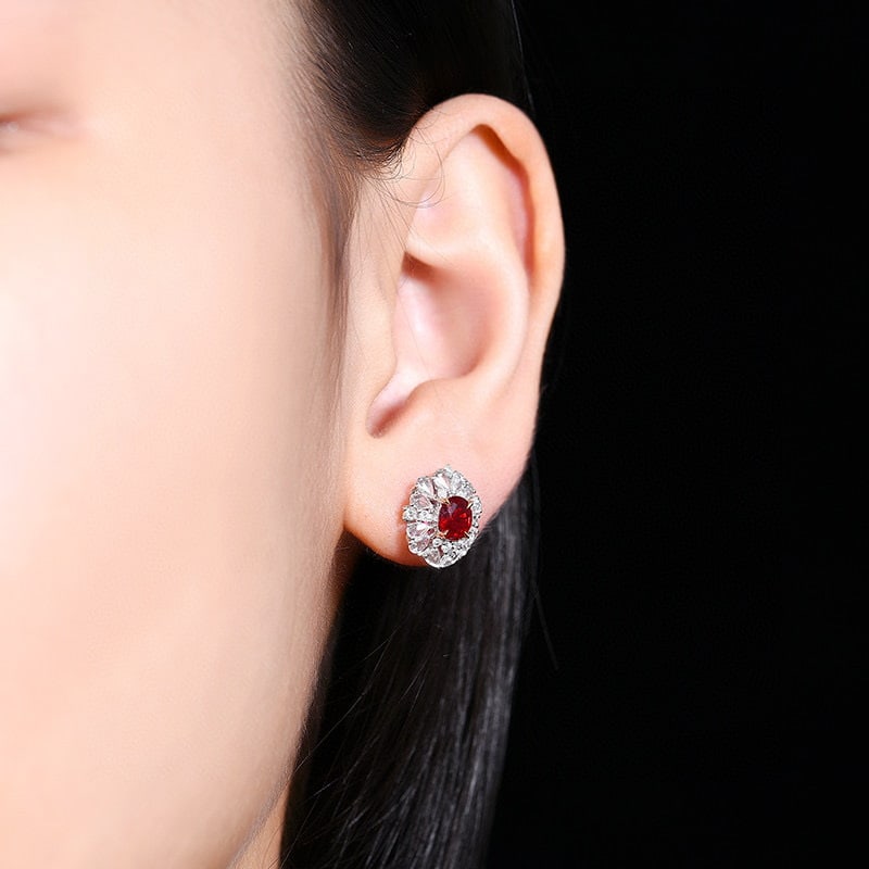 14k Gold 1.89 Ctw Natural Ruby & Diamond Earrings - 7