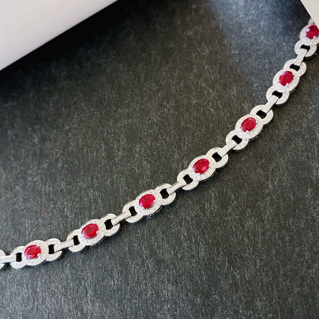 14k Gold 3.58 Ctw Natural Ruby & Diamond Bracelet - 7