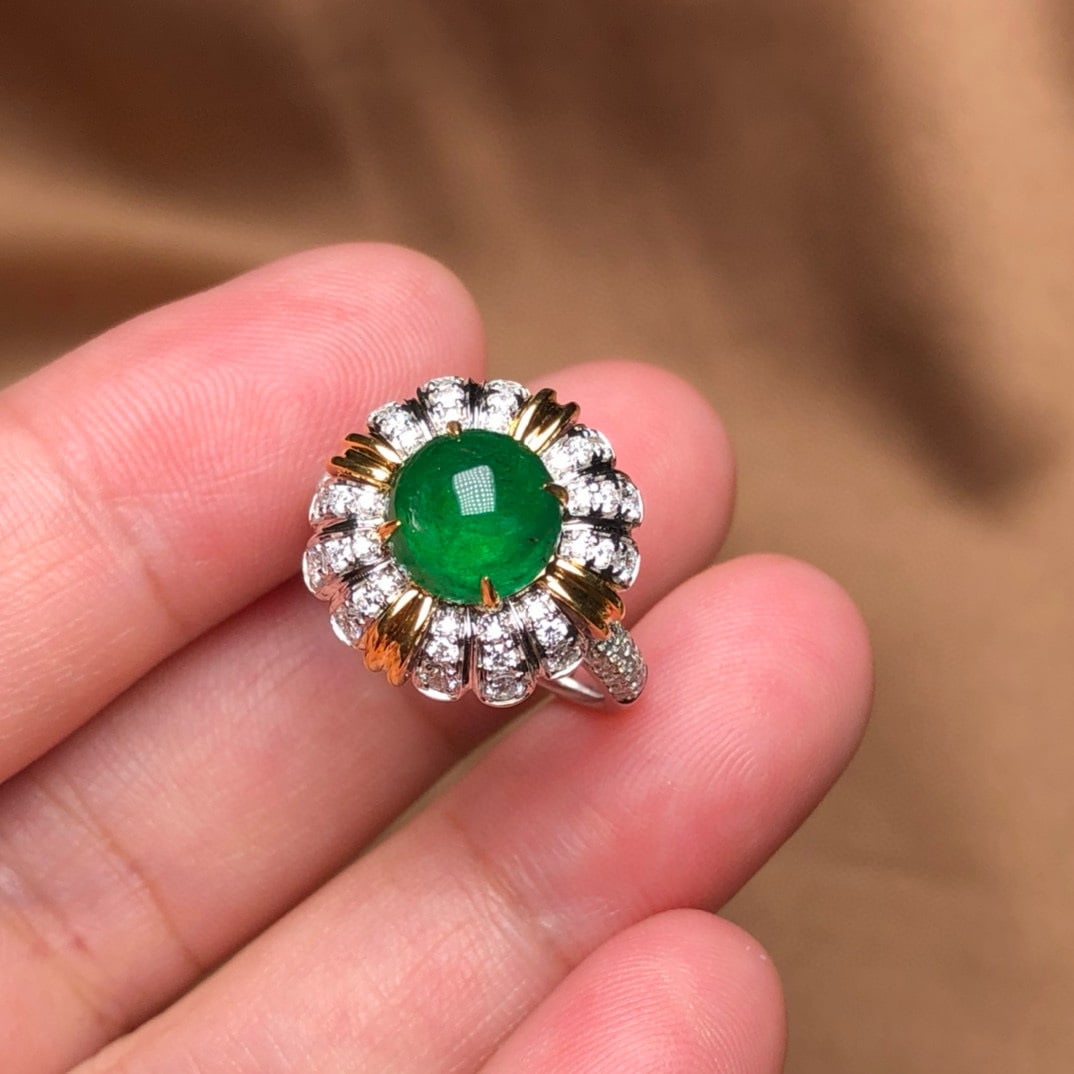 14k Gold 3.00 Ctw Vivid Green Natural Emerald & Diamond Ring - 7