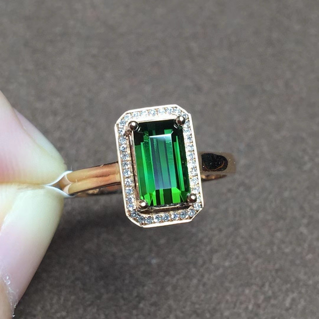 14k Gold 1.5 Ct Natural Tourmaline & Diamond Ring - 4