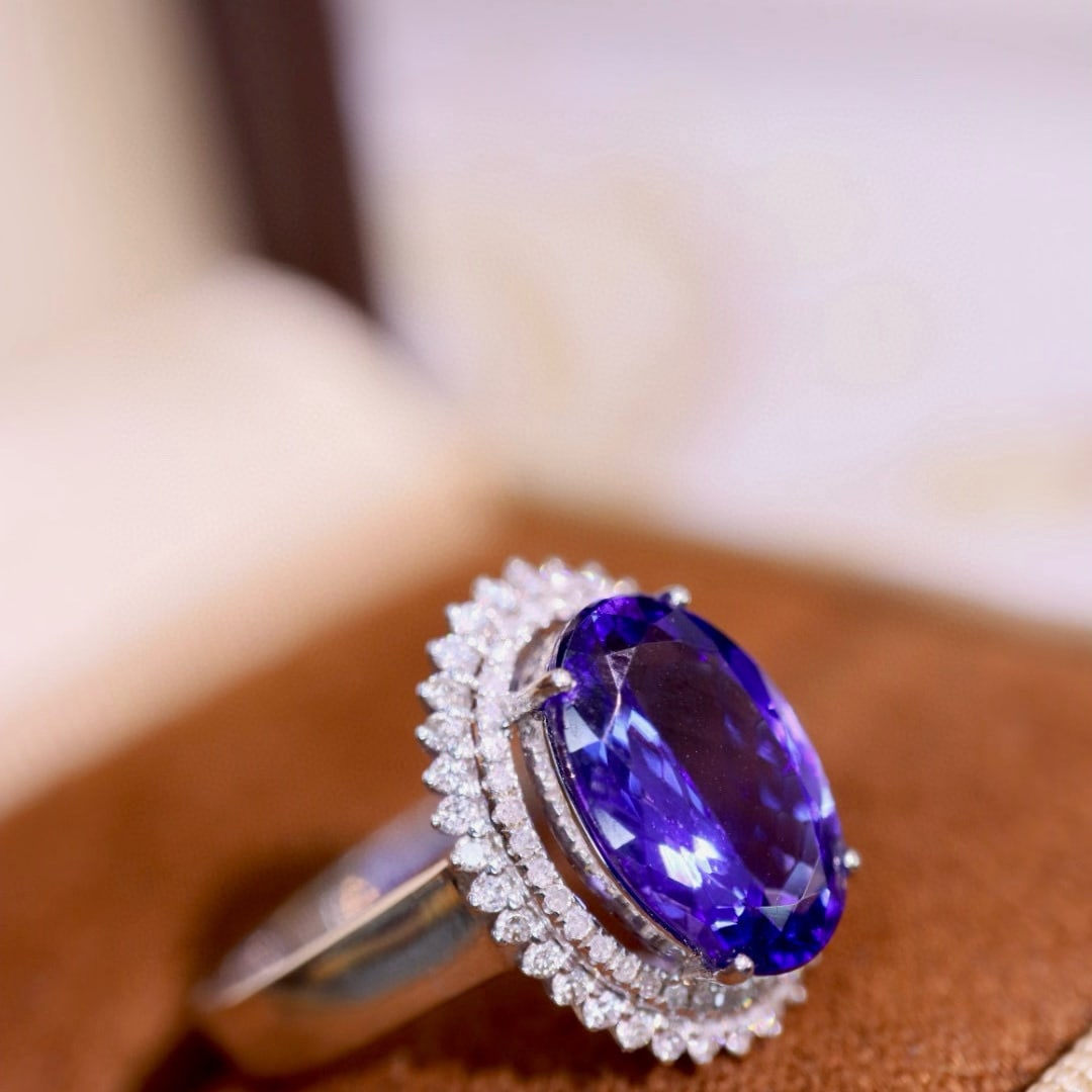 14k Gold 3.53 Ctw Natural Tanzanite & Diamond Ring - 7