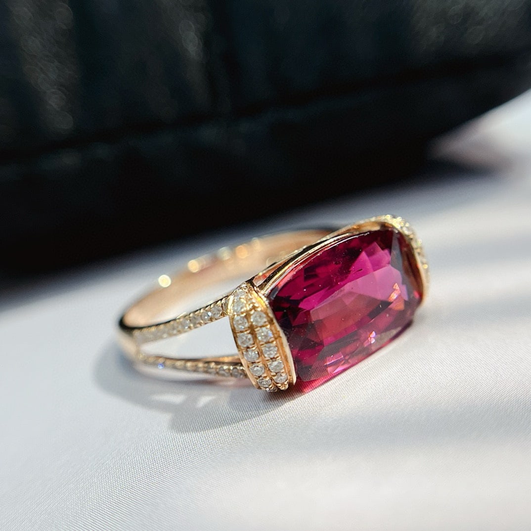 14k Gold 4.60 Ct Natural Tourmaline & Diamond Ring - 2