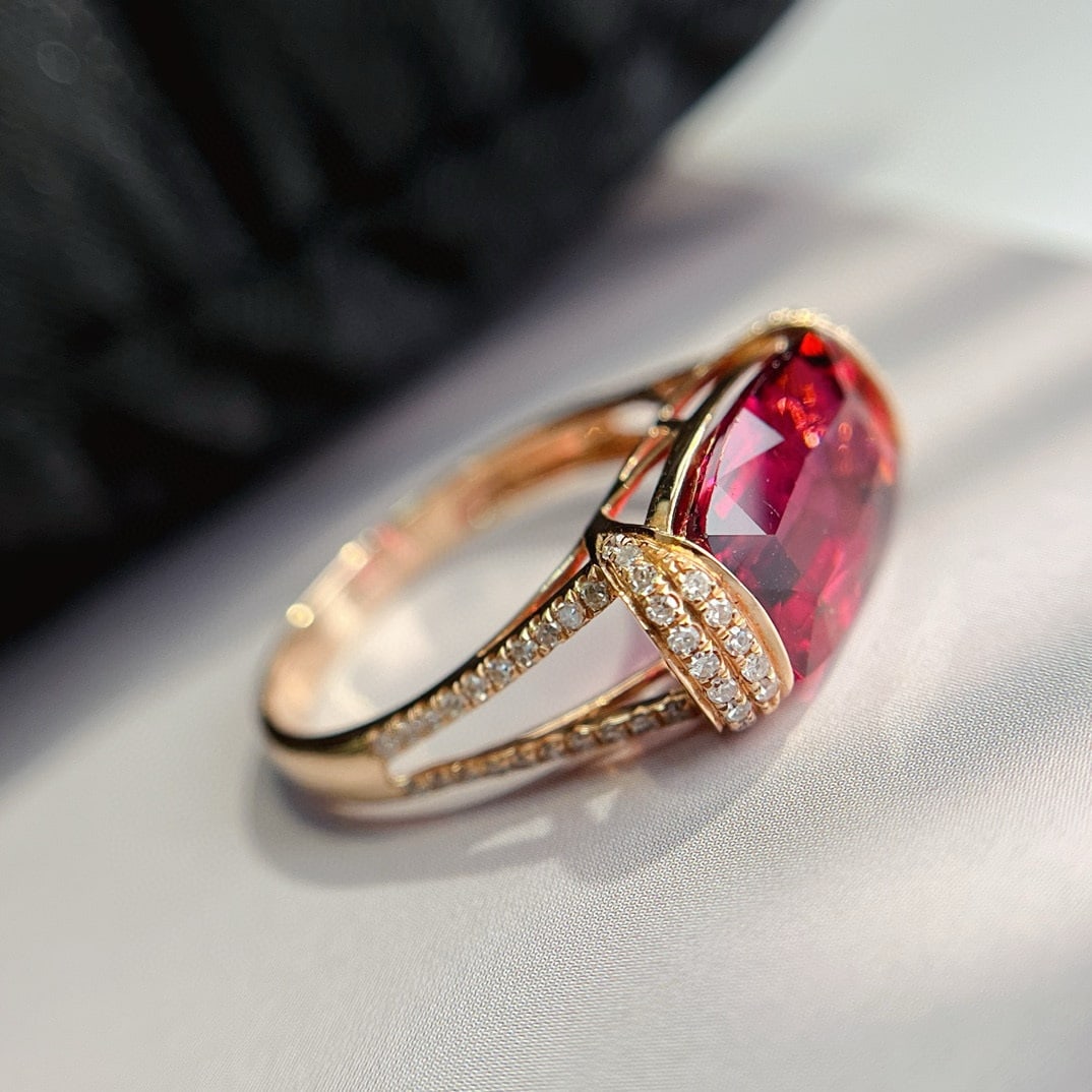 14k Gold 4.60 Ct Natural Tourmaline & Diamond Ring - 4