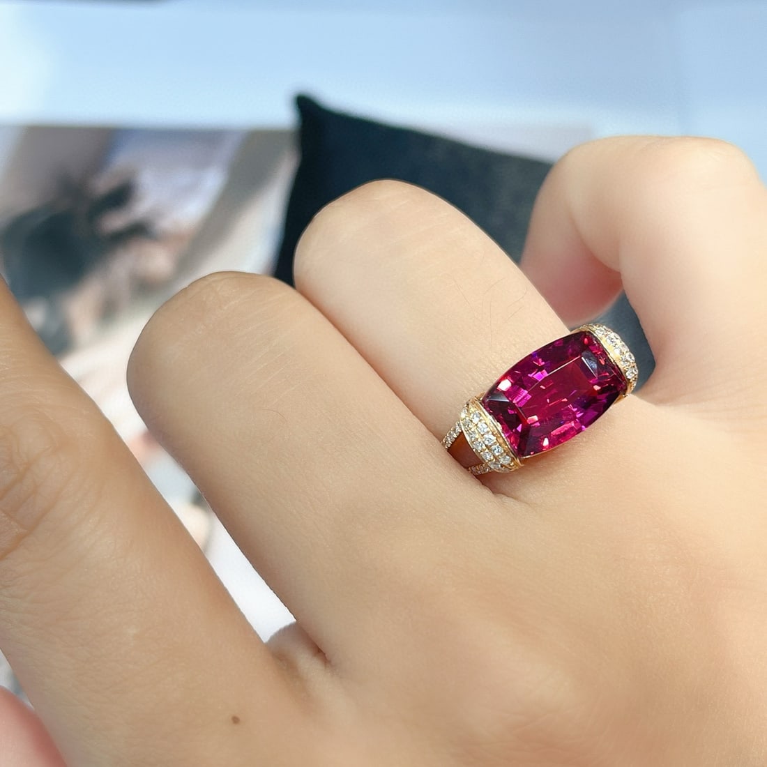 14k Gold 4.60 Ct Natural Tourmaline & Diamond Ring - 7