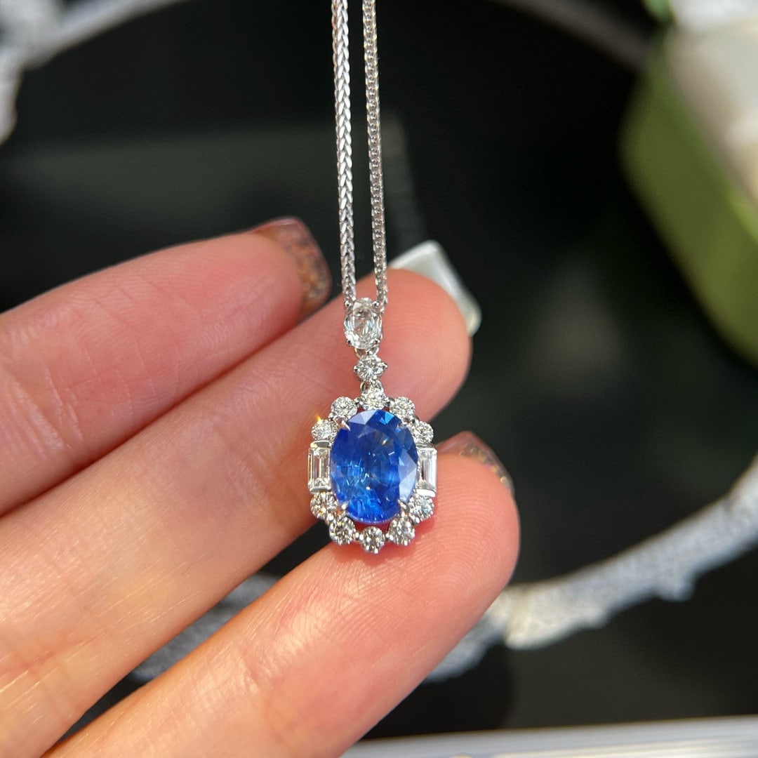 14k Gold 2.32 Ctw Natural Sapphire & Diamond Pendant( Without Chain ) - 2