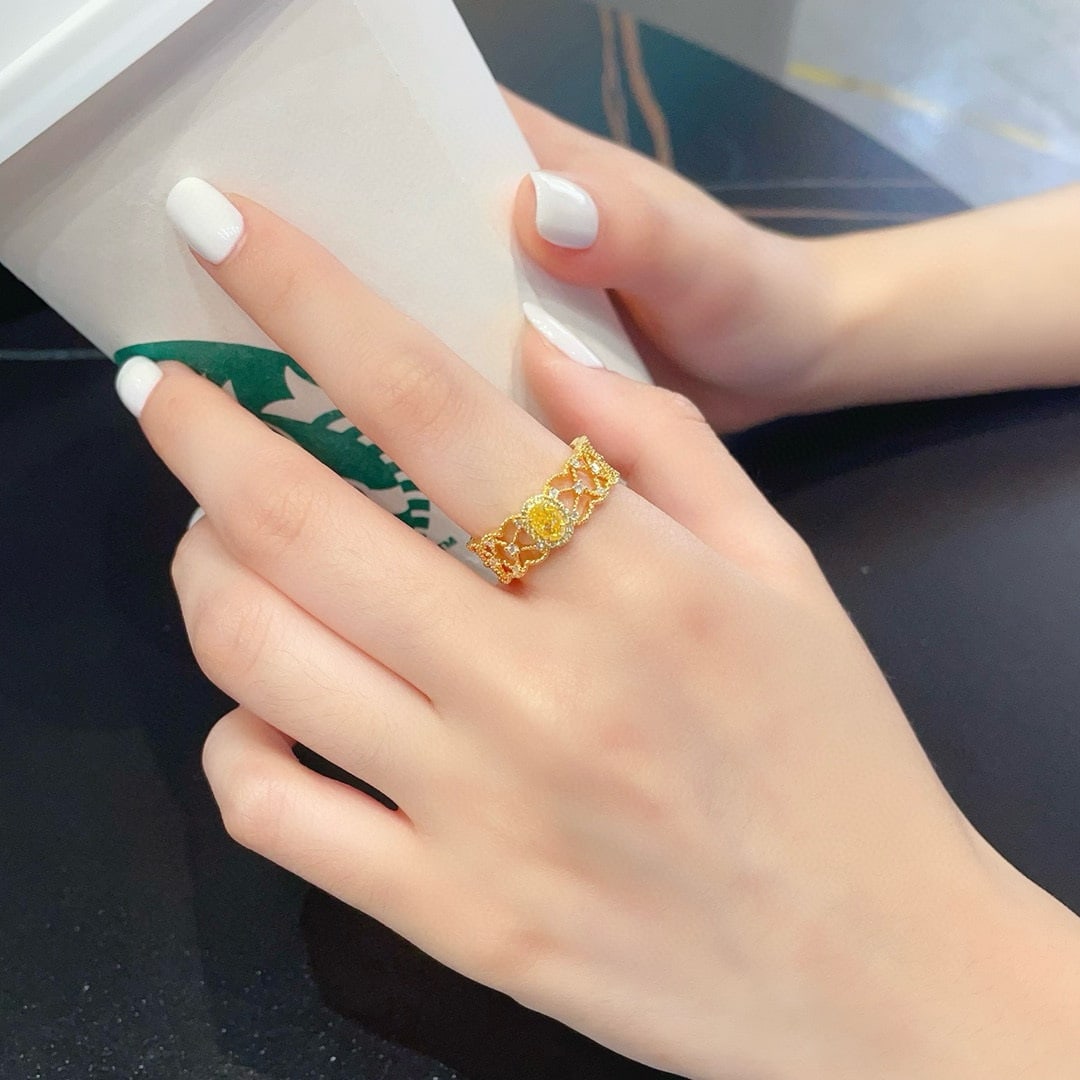 14k Gold 0.58 Ctw Natural Yellow Diamond & Diamond Ring - 2