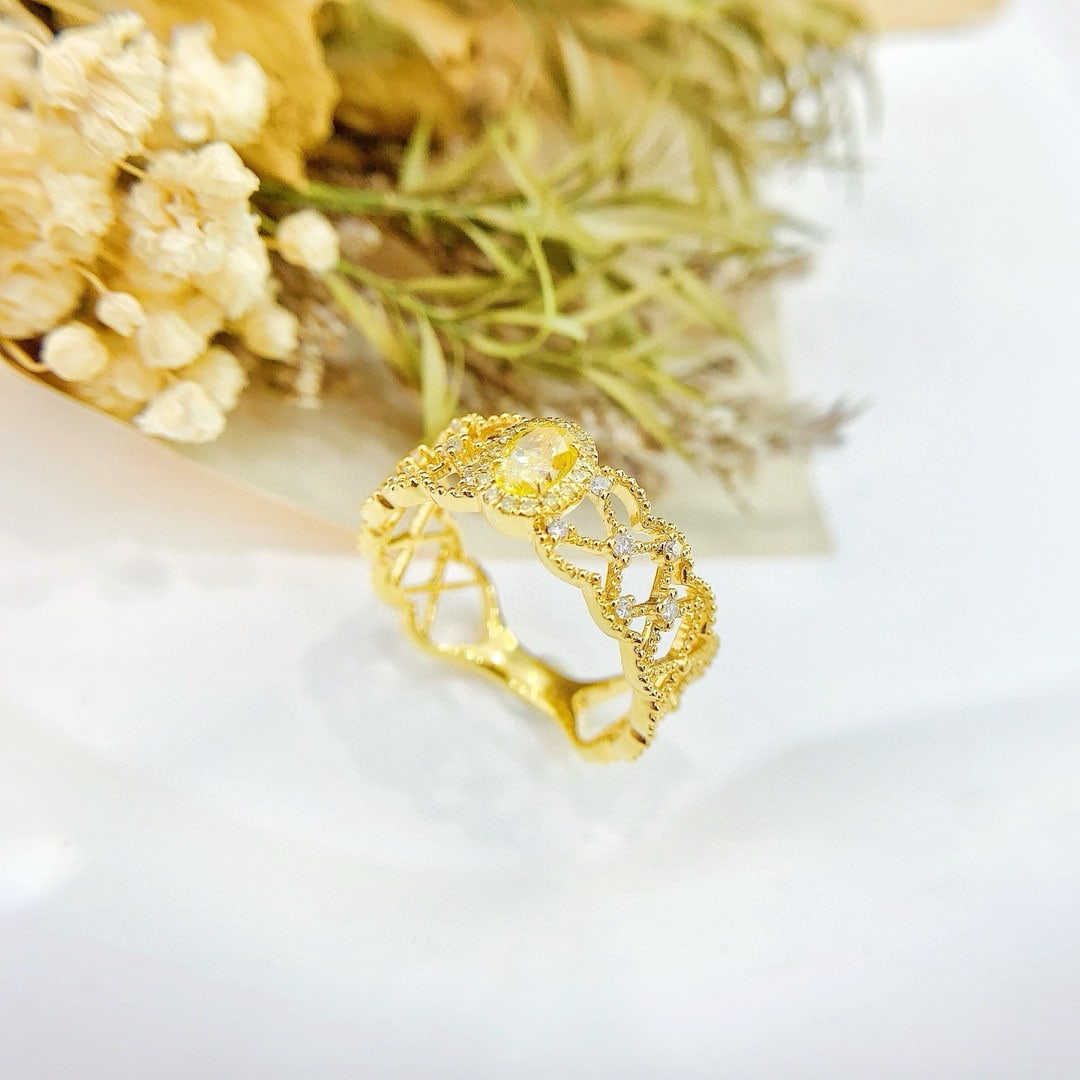 14k Gold 0.58 Ctw Natural Yellow Diamond & Diamond Ring - 3